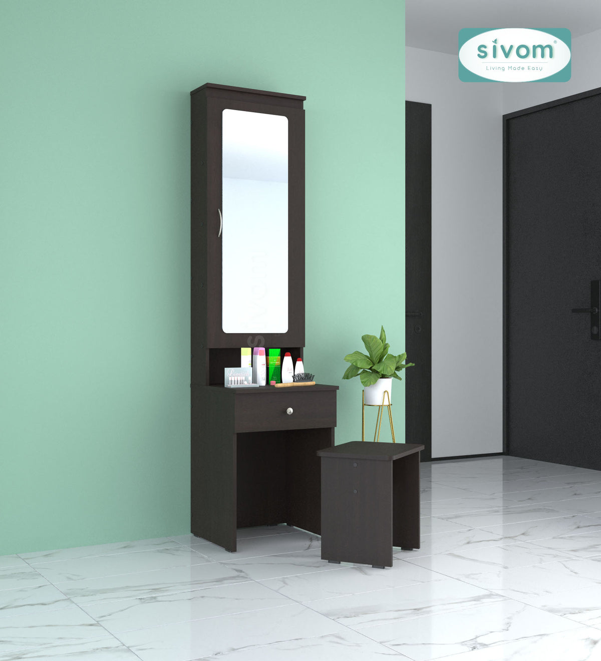 Sivom SIVOM Slumber Dressing Table with Stool Engineered Wood Dressing Table for Modern Homes | Elegant Design & Premium Finish
