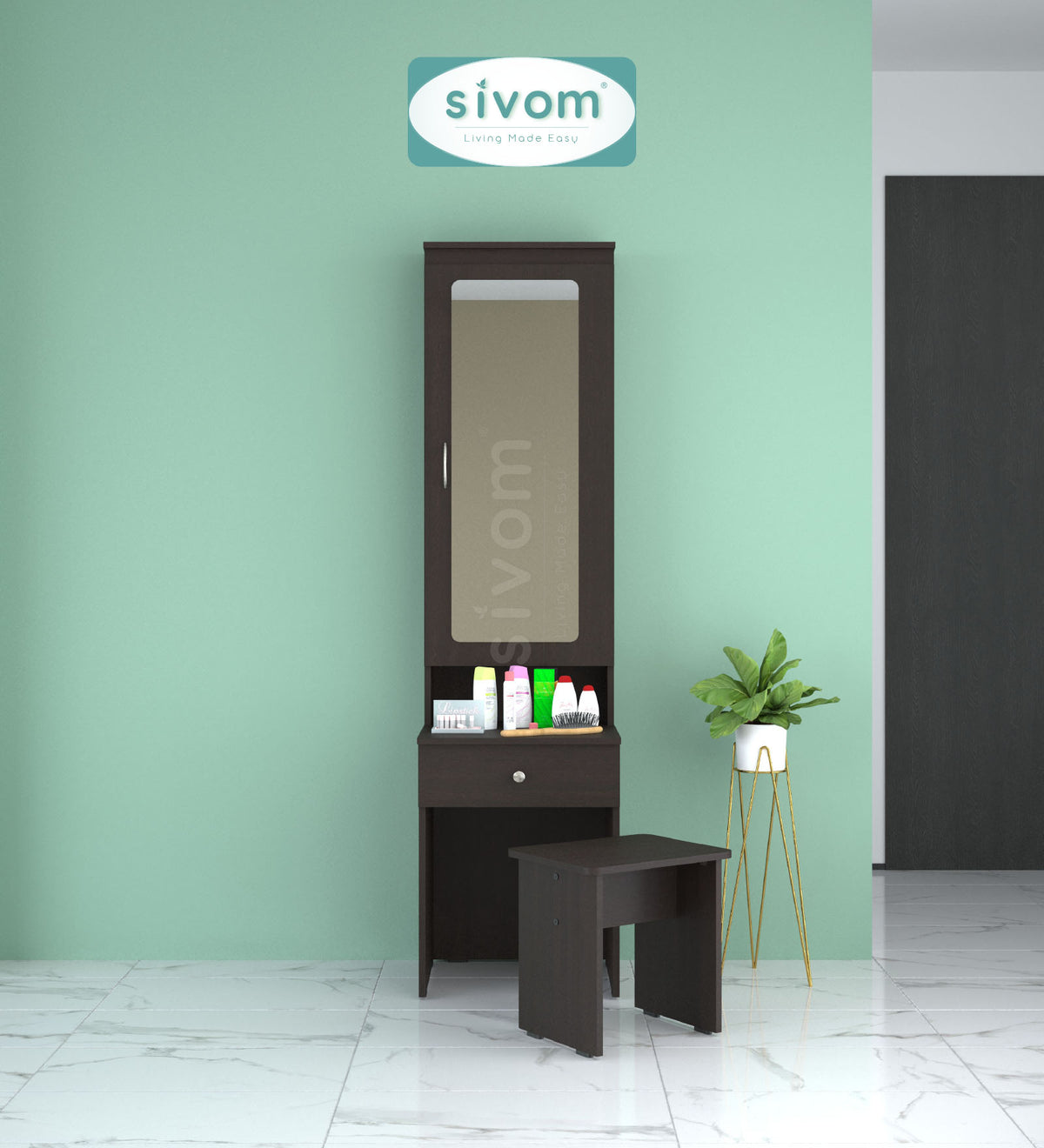 Sivom SIVOM Slumber Dressing Table with Stool Engineered Wood Dressing Table for Modern Homes | Elegant Design & Premium Finish