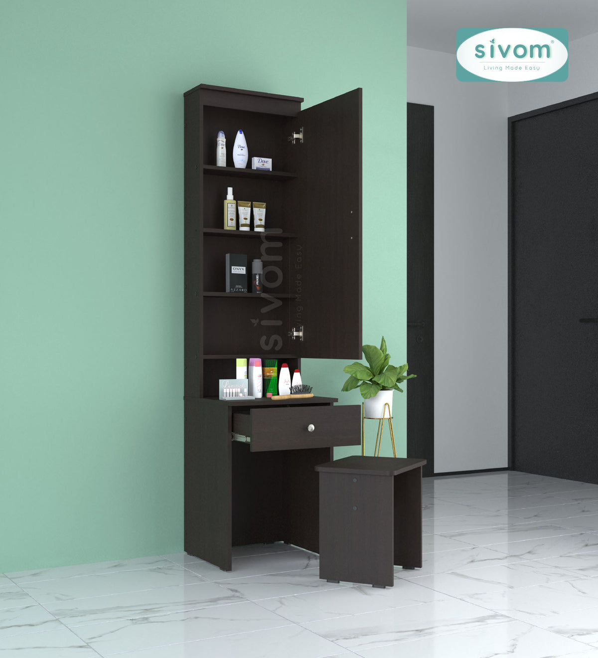 Sivom SIVOM Slumber Dressing Table with Stool Engineered Wood Dressing Table for Modern Homes | Elegant Design & Premium Finish