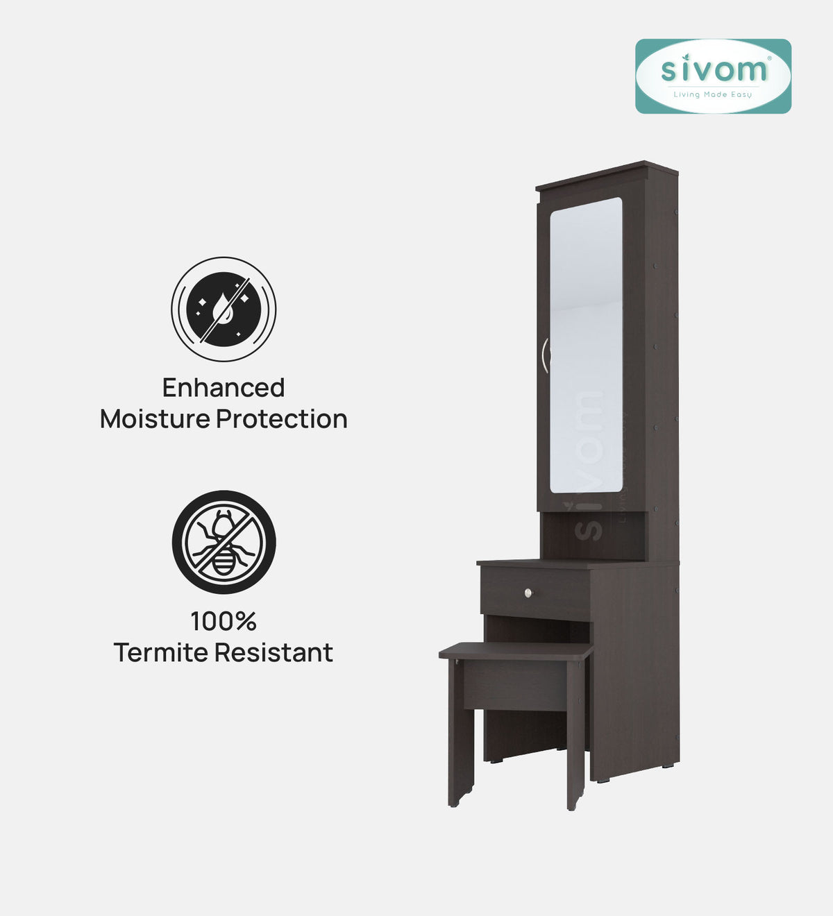 Sivom SIVOM Slumber Dressing Table with Stool Engineered Wood Dressing Table for Modern Homes | Elegant Design & Premium Finish