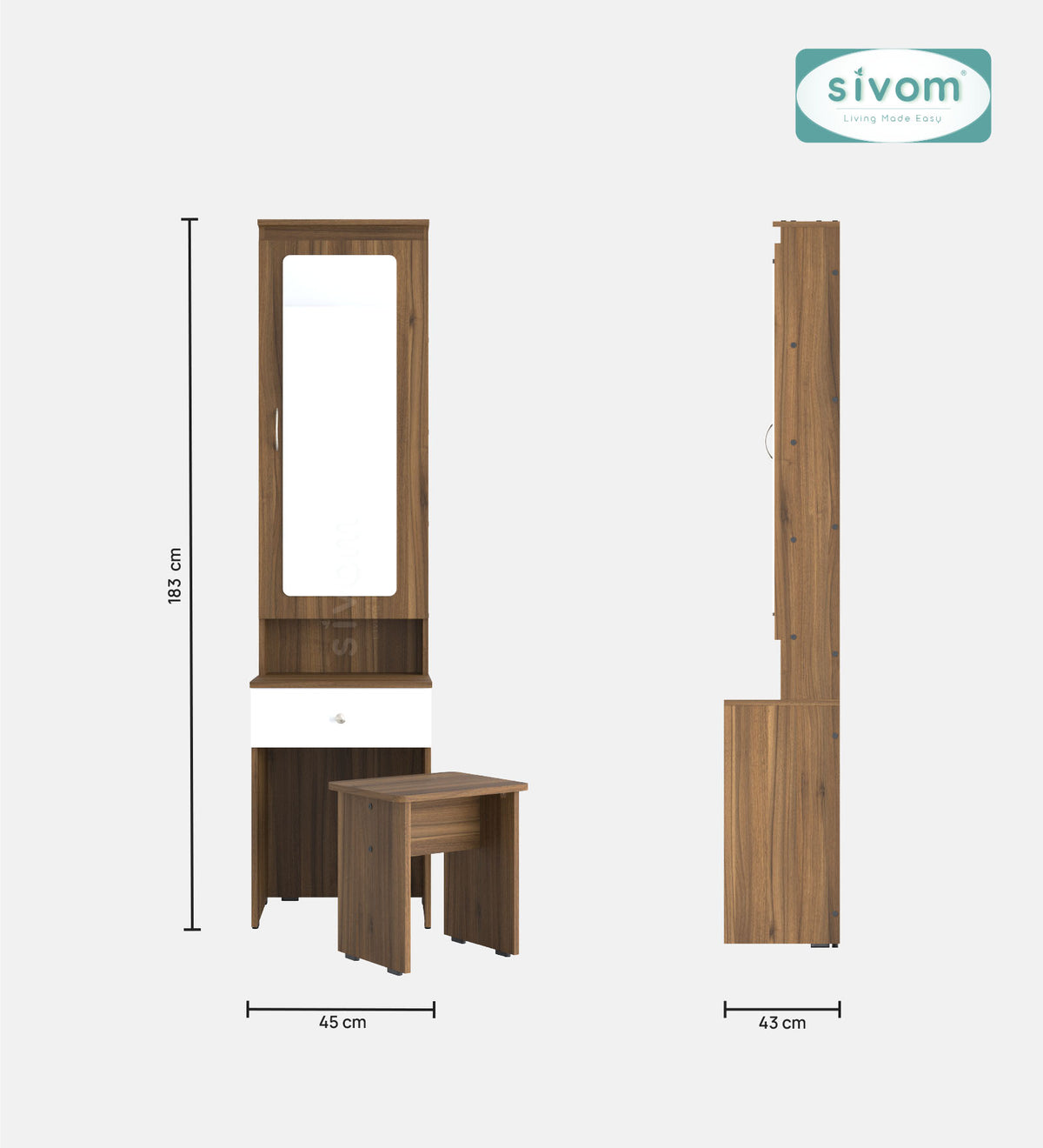 Sivom SIVOM Slumber Dressing Table with Stool Engineered Wood Dressing Table for Modern Homes | Elegant Design & Premium Finish