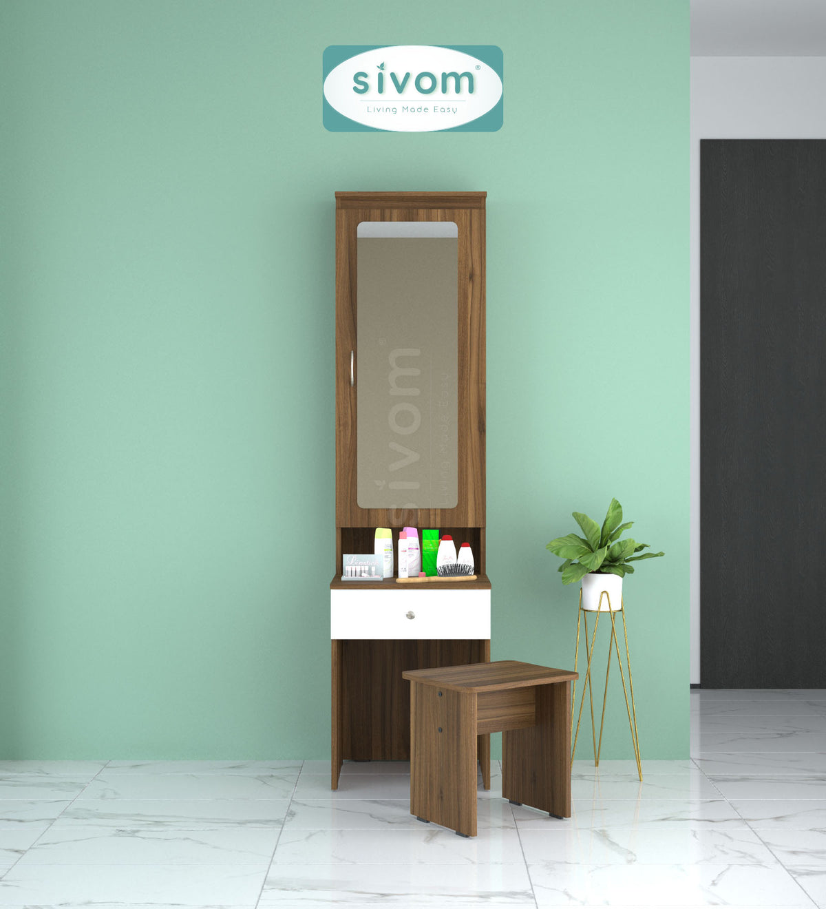 Sivom SIVOM Slumber Dressing Table with Stool Engineered Wood Dressing Table for Modern Homes | Elegant Design & Premium Finish