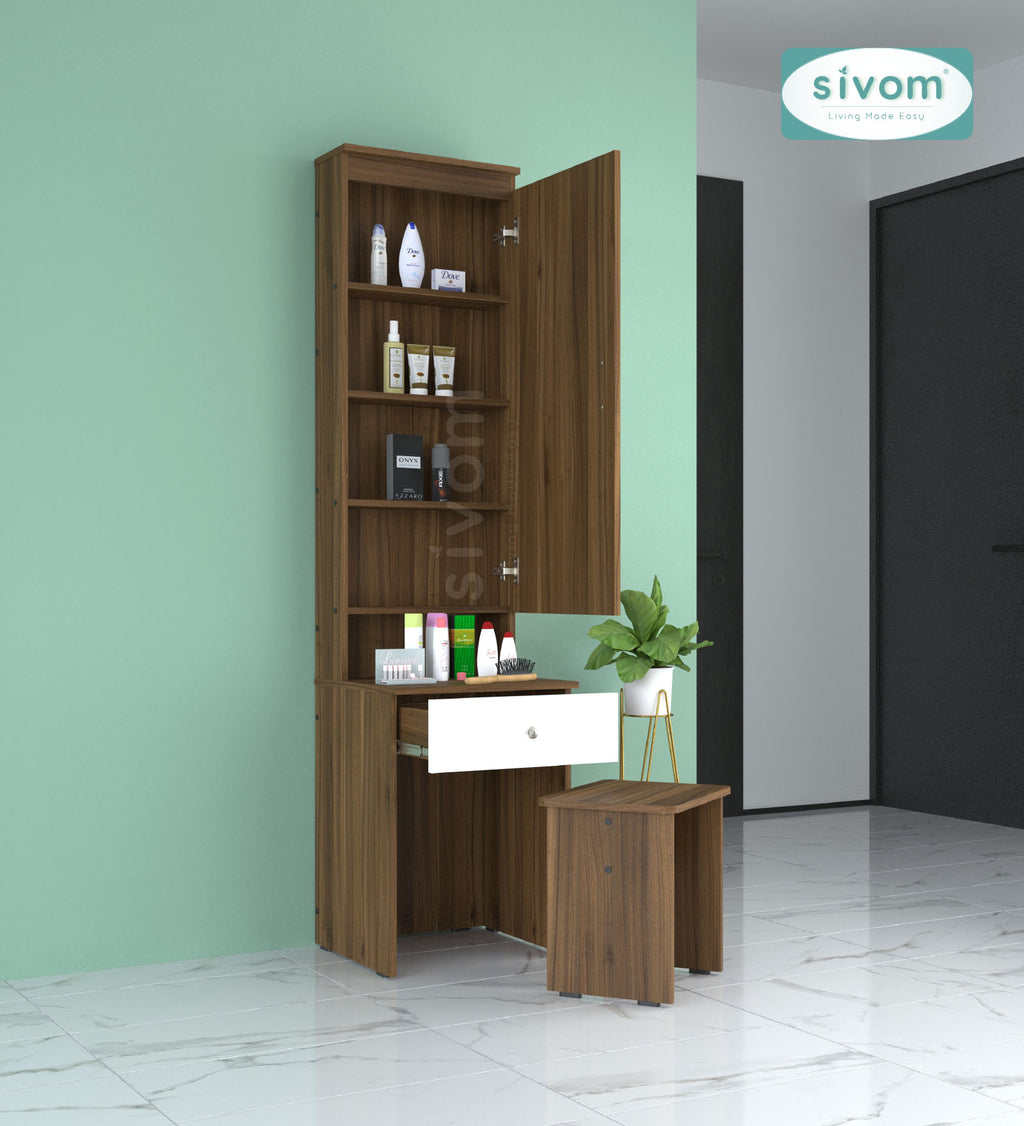 Sivom SIVOM Slumber Dressing Table with Stool Engineered Wood Dressing Table for Modern Homes | Elegant Design & Premium Finish