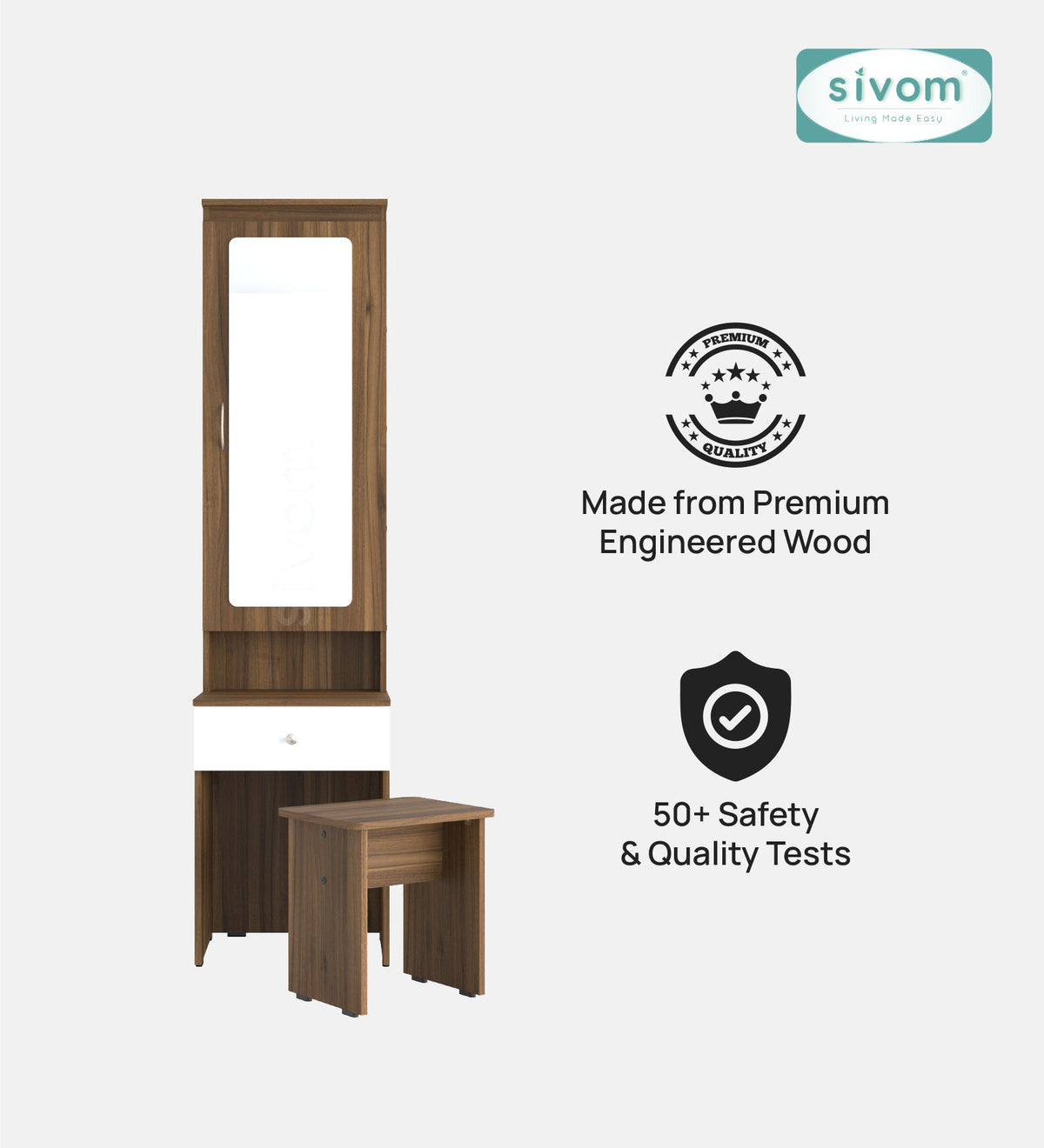 Sivom SIVOM Slumber Dressing Table with Stool Engineered Wood Dressing Table for Modern Homes | Elegant Design & Premium Finish