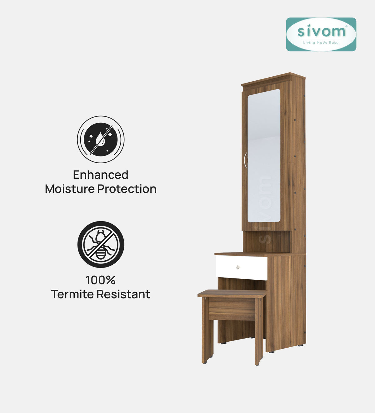 Sivom SIVOM Slumber Dressing Table with Stool Engineered Wood Dressing Table for Modern Homes | Elegant Design & Premium Finish