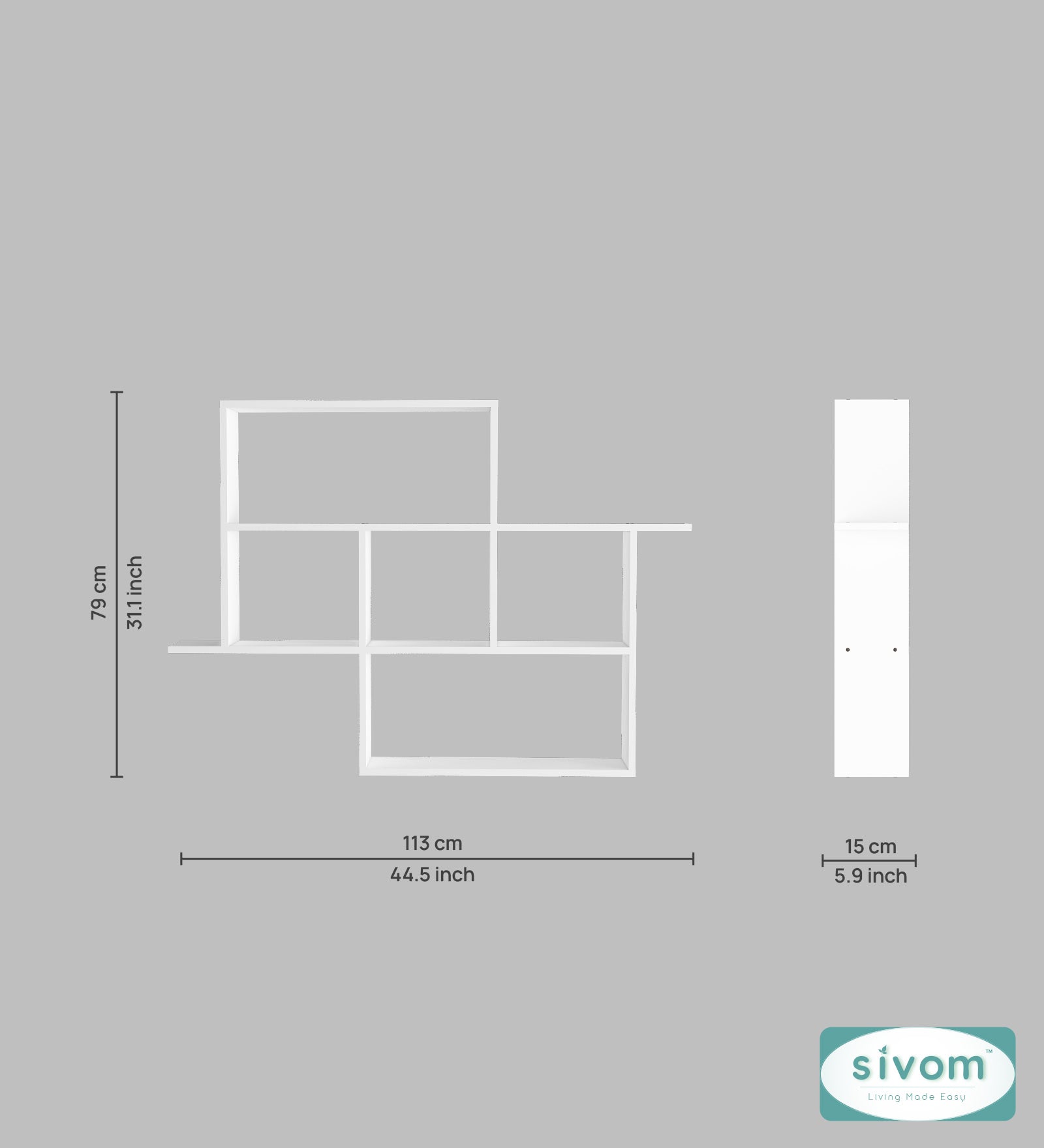 Sivom SIVOM CEDRIC Multipurpose Modular Wall Racks/Shelves/Organiser/Décor Particle Board Wall Shelf (Number of Shelves - 6, ) for Modern Homes | Elegant Design & Premium Finish