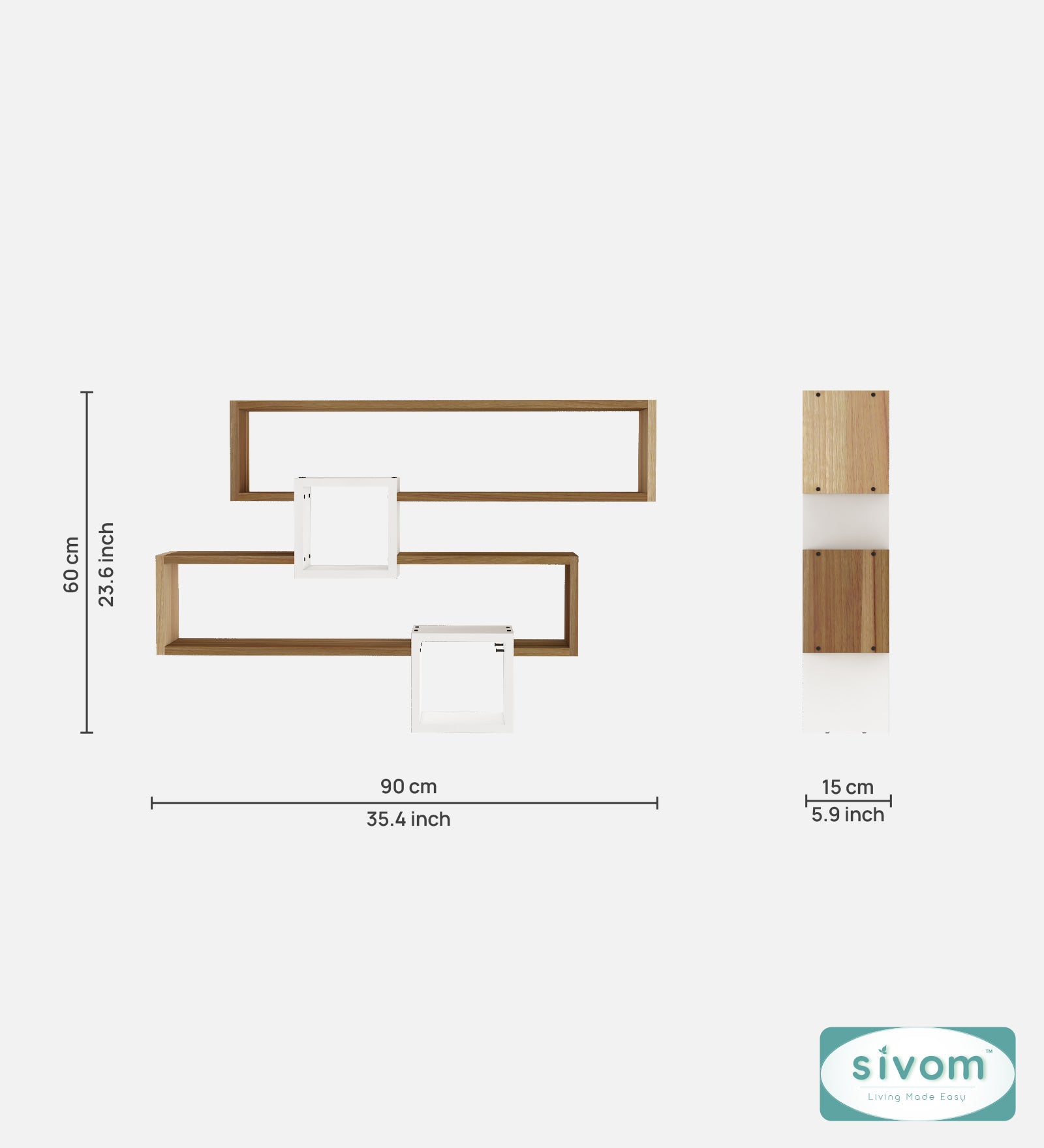 Sivom SIVOM CLAY Multipurpose Modular Wall Racks/Shelves/Organiser/Décor Particle Board Wall Shelf (Number of Shelves - 4, ) for Modern Homes | Elegant Design & Premium Finish
