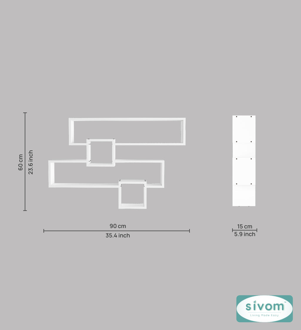 Sivom SIVOM CLAY Multipurpose Modular Wall Racks/Shelves/Organiser/Décor Particle Board Wall Shelf (Number of Shelves - 4, ) for Modern Homes | Elegant Design & Premium Finish