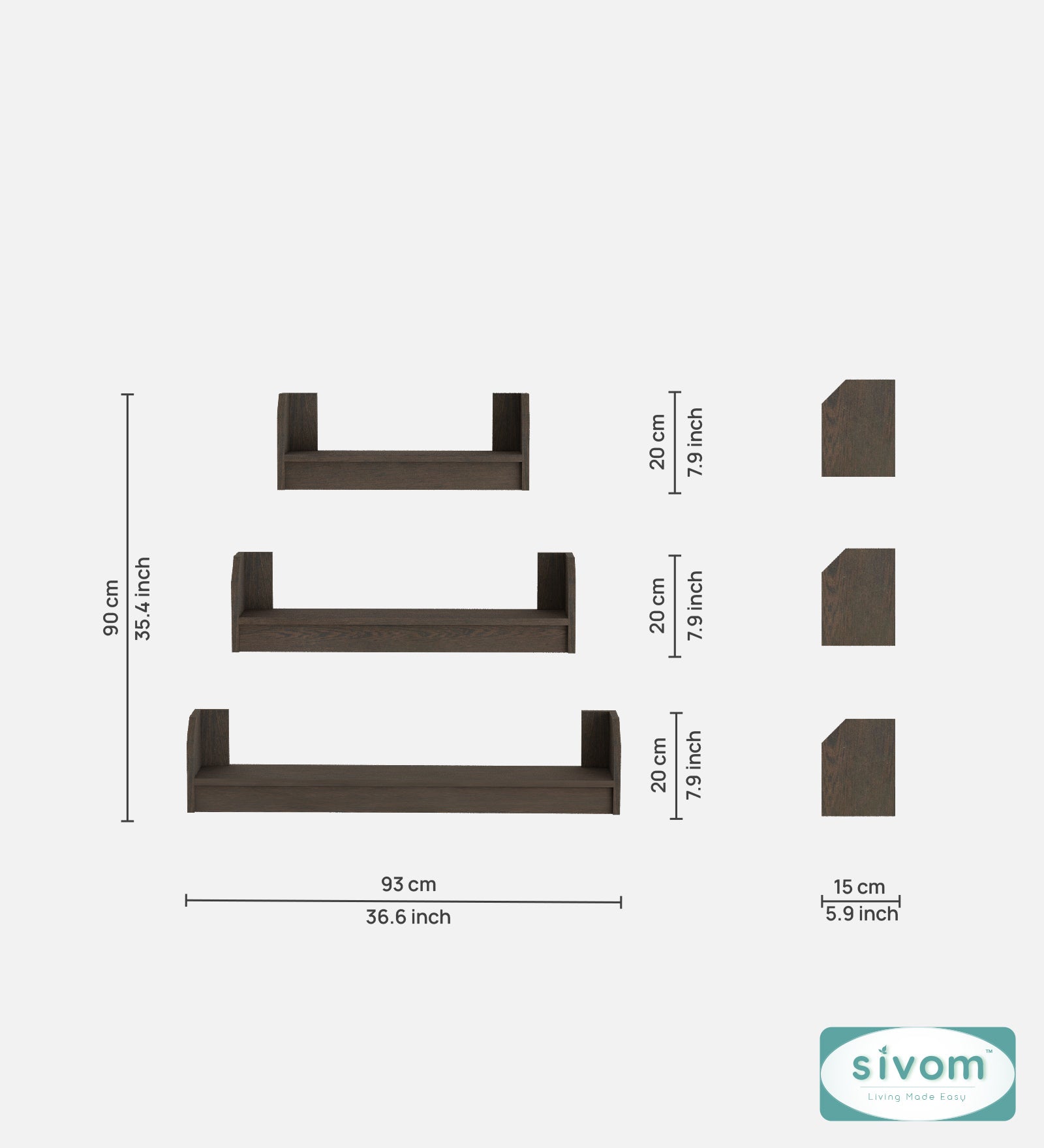 Sivom SIVOM REMI Multipurpose Modular Wall Racks/Shelves/Organiser/Décor Particle Board Wall Shelf (Number of Shelves - 3, ) for Modern Homes | Elegant Design & Premium Finish