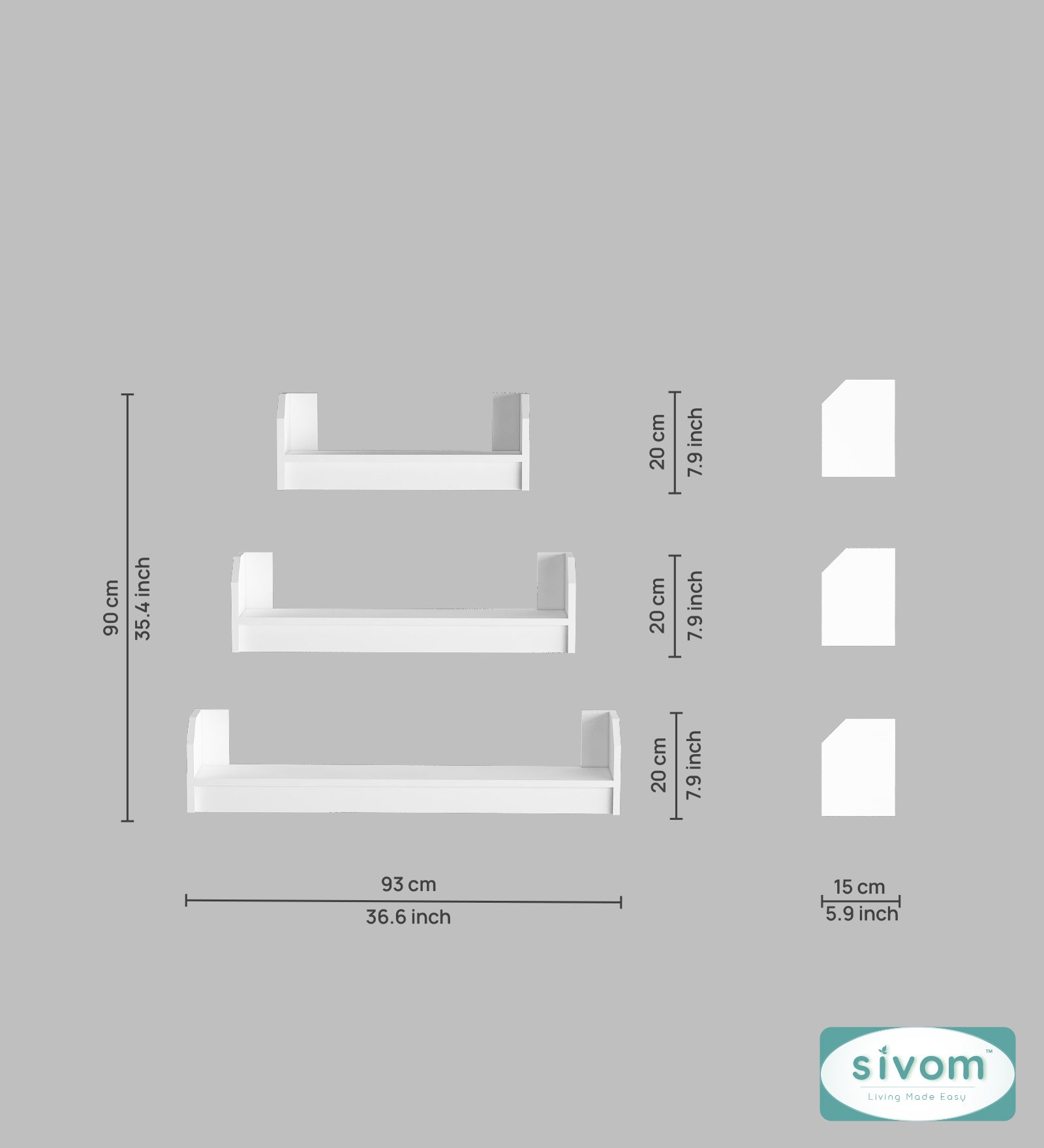 Sivom SIVOM REMI Multipurpose Modular Wall Racks/Shelves/Organiser/Décor Particle Board Wall Shelf (Number of Shelves - 3, ) for Modern Homes | Elegant Design & Premium Finish