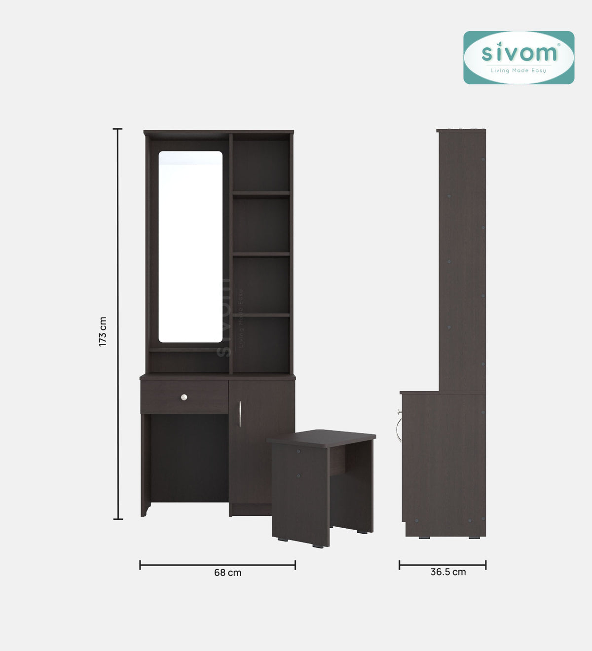 Sivom SIVOM Solitude Dressing Table with Stool Engineered Wood Dressing Table for Modern Homes | Elegant Design & Premium Finish