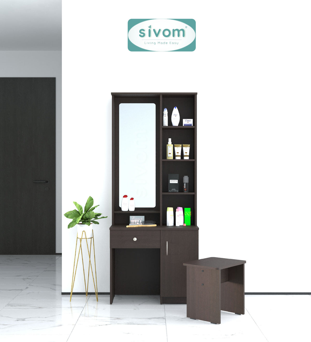 Sivom SIVOM Solitude Dressing Table with Stool Engineered Wood Dressing Table for Modern Homes | Elegant Design & Premium Finish
