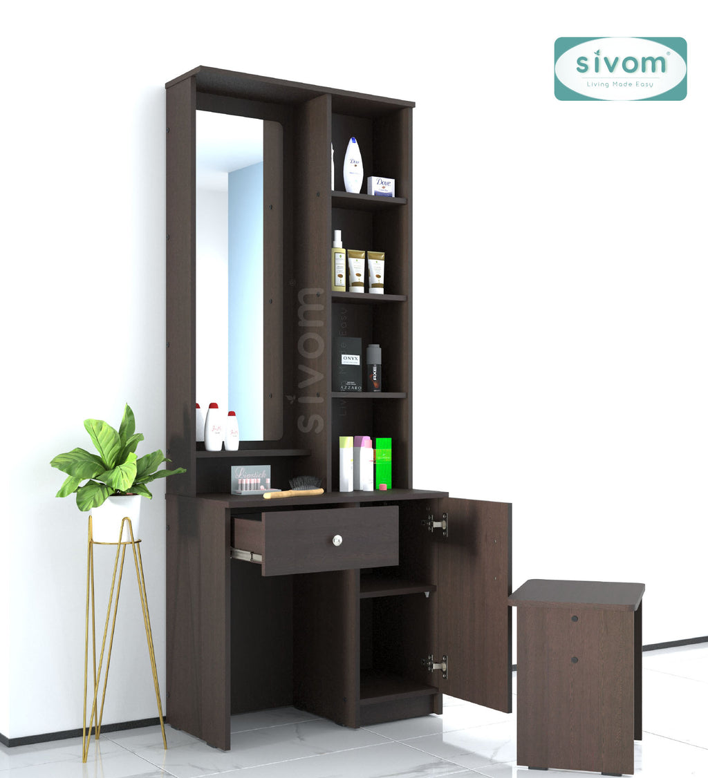 Sivom SIVOM Solitude Dressing Table with Stool Engineered Wood Dressing Table for Modern Homes | Elegant Design & Premium Finish