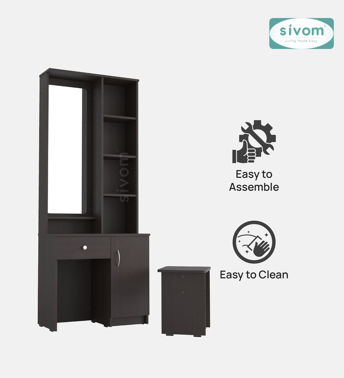 Sivom SIVOM Solitude Dressing Table with Stool Engineered Wood Dressing Table for Modern Homes | Elegant Design & Premium Finish