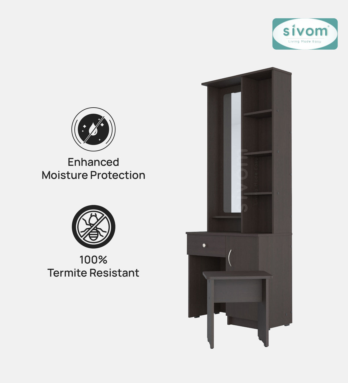 Sivom SIVOM Solitude Dressing Table with Stool Engineered Wood Dressing Table for Modern Homes | Elegant Design & Premium Finish