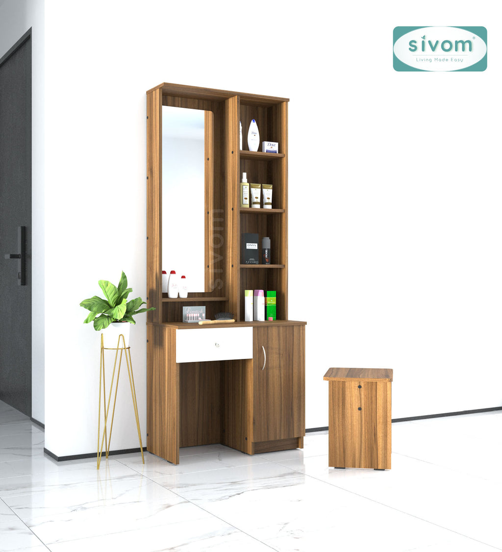 Sivom SIVOM Solitude Dressing Table with Stool Engineered Wood Dressing Table for Modern Homes | Elegant Design & Premium Finish