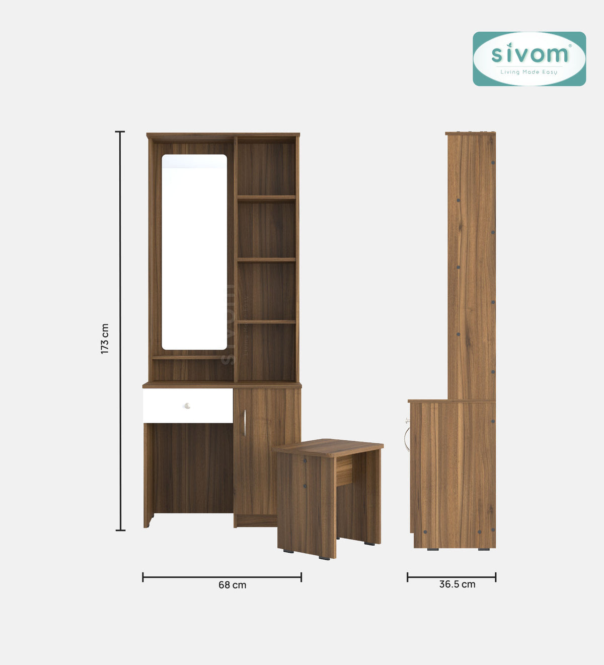 Sivom SIVOM Solitude Dressing Table with Stool Engineered Wood Dressing Table for Modern Homes | Elegant Design & Premium Finish