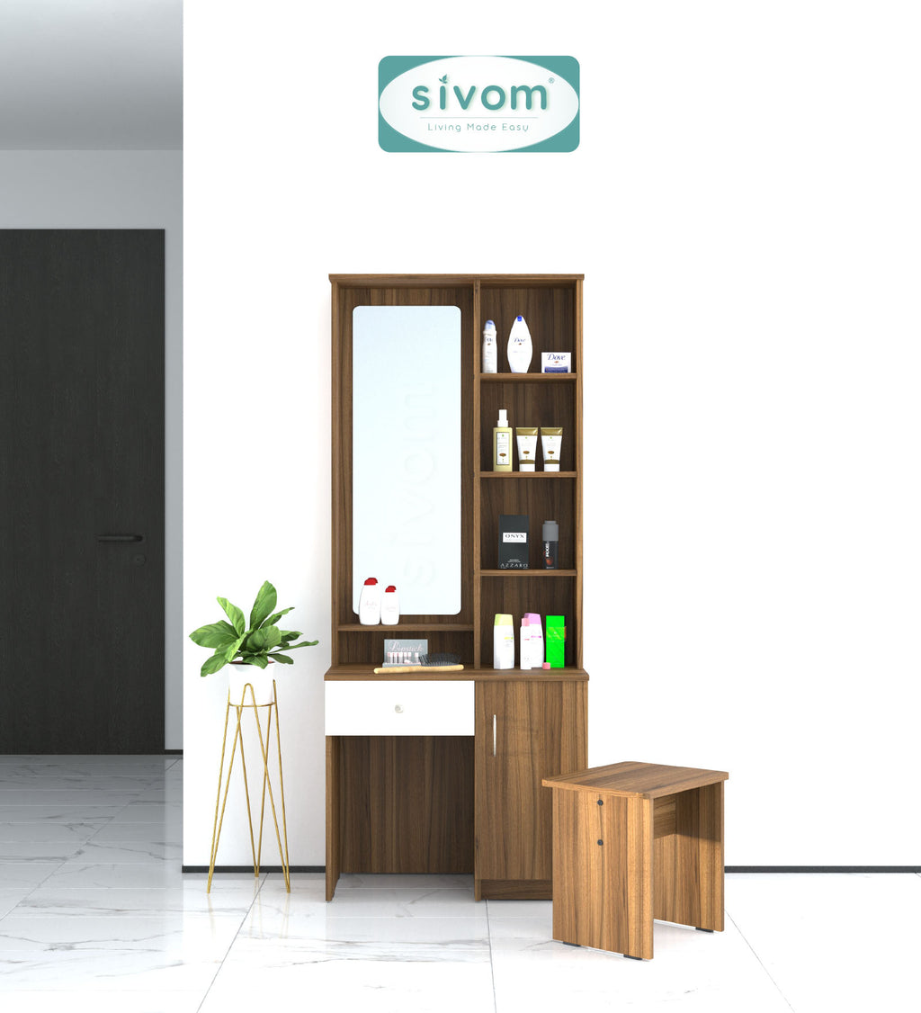 Sivom SIVOM Solitude Dressing Table with Stool Engineered Wood Dressing Table for Modern Homes | Elegant Design & Premium Finish