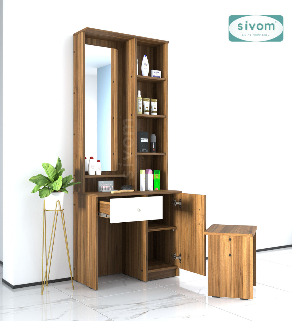 Sivom SIVOM Solitude Dressing Table with Stool Engineered Wood Dressing Table for Modern Homes | Elegant Design & Premium Finish
