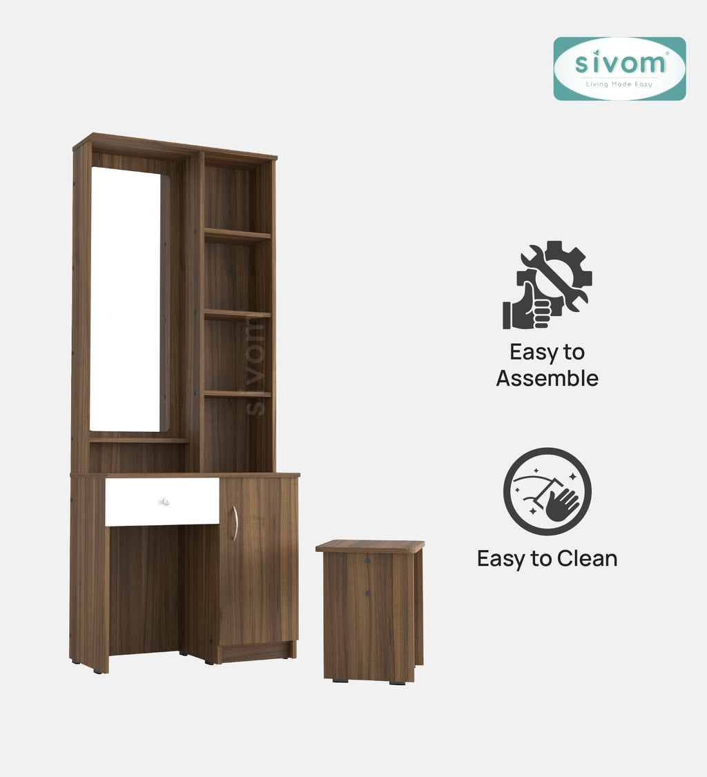 Sivom SIVOM Solitude Dressing Table with Stool Engineered Wood Dressing Table for Modern Homes | Elegant Design & Premium Finish