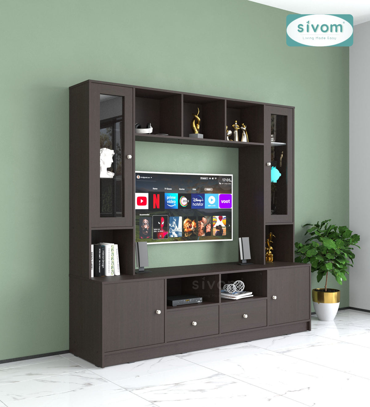 Sivom SIVOM SOUL Multipurpose TV Unit fits upto 43 inch with Storage Engineered Wood TV Entertainment Unit for Modern Homes | Elegant Design & Premium Finish