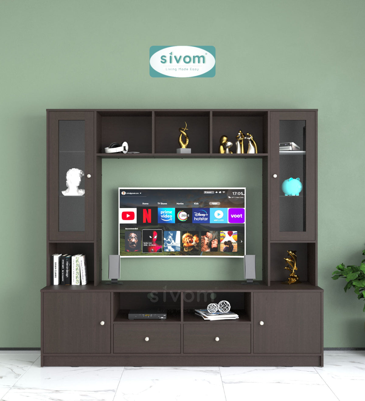 Sivom SIVOM SOUL Multipurpose TV Unit fits upto 43 inch with Storage Engineered Wood TV Entertainment Unit for Modern Homes | Elegant Design & Premium Finish