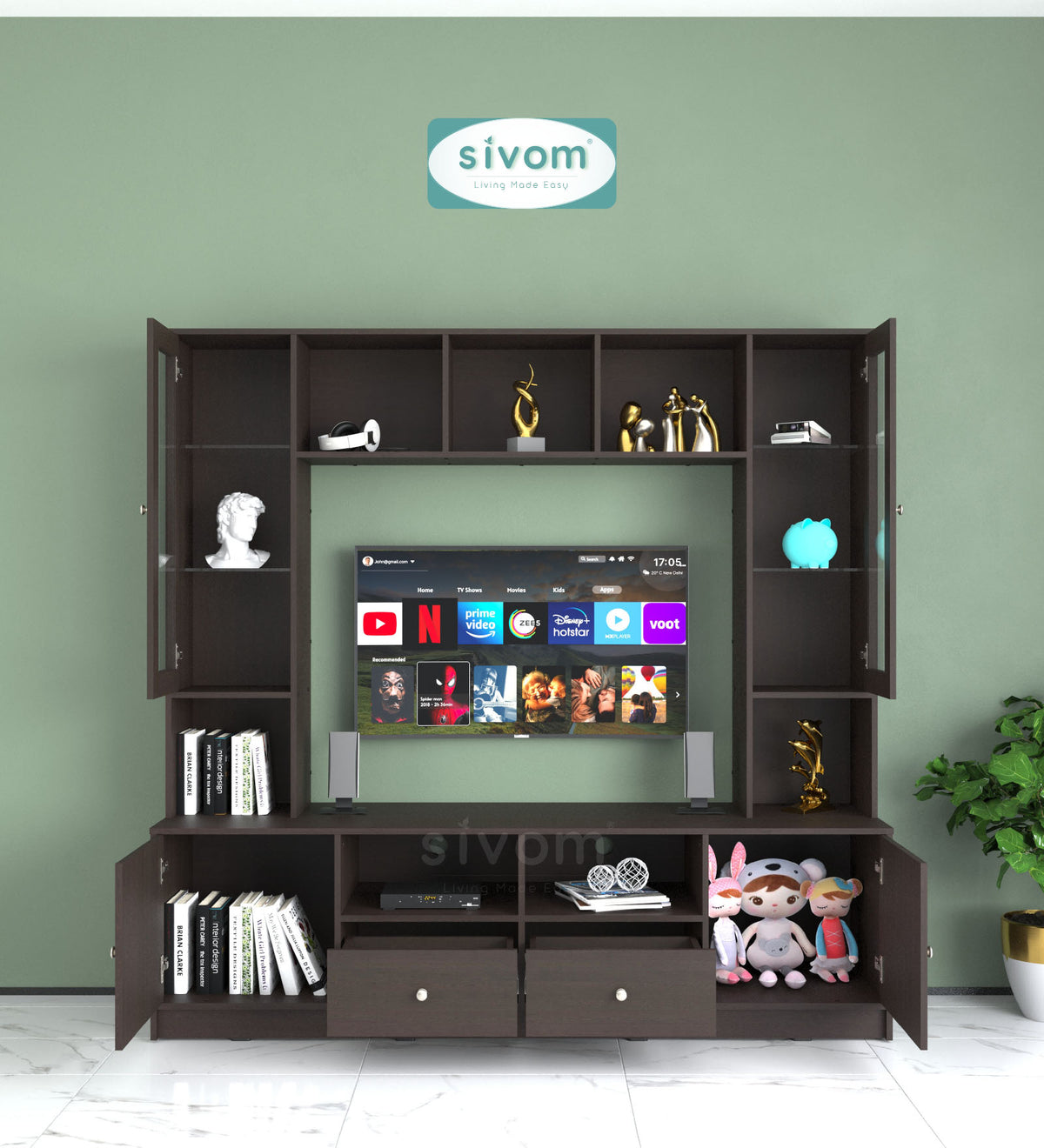 Sivom SIVOM SOUL Multipurpose TV Unit fits upto 43 inch with Storage Engineered Wood TV Entertainment Unit for Modern Homes | Elegant Design & Premium Finish