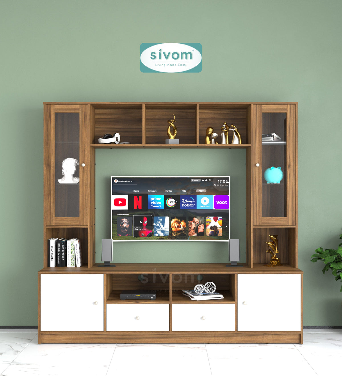 Sivom SIVOM SOUL Multipurpose TV Unit fits upto 43 inch with Storage Engineered Wood TV Entertainment Unit for Modern Homes | Elegant Design & Premium Finish