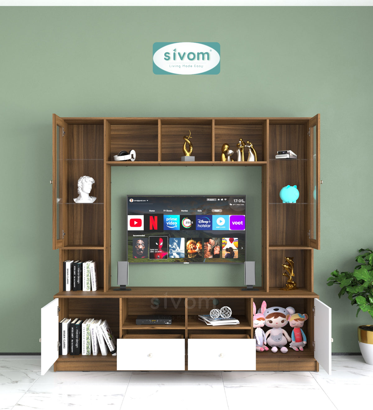 Sivom SIVOM SOUL Multipurpose TV Unit fits upto 43 inch with Storage Engineered Wood TV Entertainment Unit for Modern Homes | Elegant Design & Premium Finish