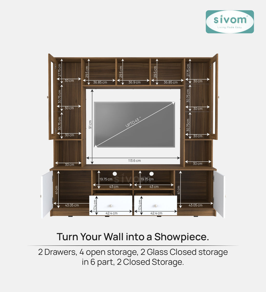 Sivom SIVOM SOUL Multipurpose TV Unit fits upto 43 inch with Storage Engineered Wood TV Entertainment Unit for Modern Homes | Elegant Design & Premium Finish