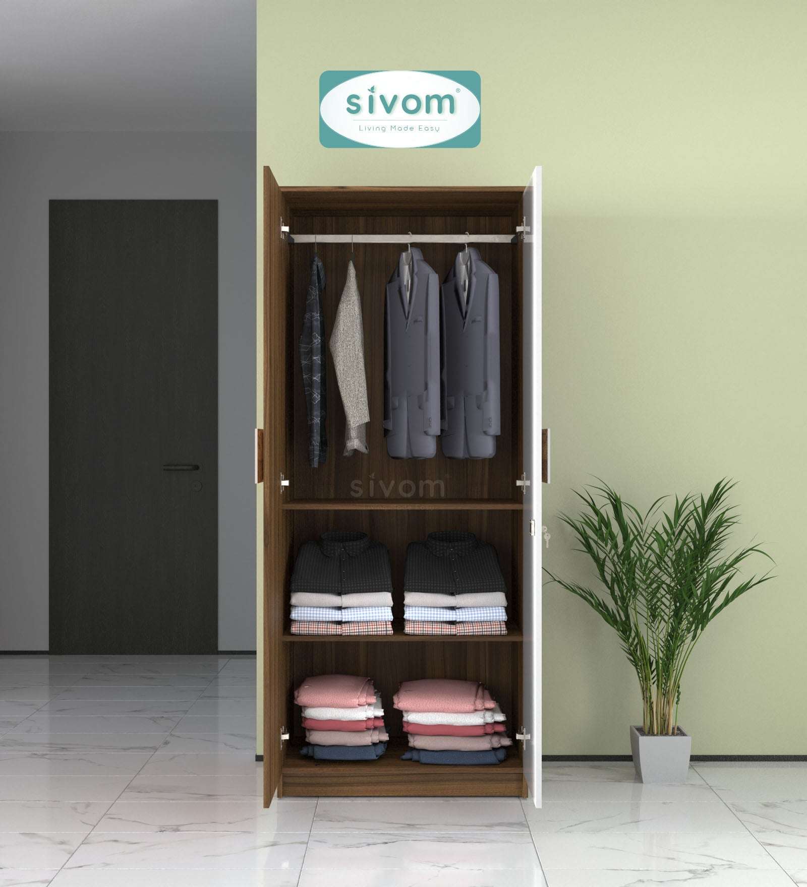 Sivom SIVOM Spacy Multipurpose 2 Door Wardrobe / Engineered Wood 2 Door Wardrobe for Modern Homes | Elegant Design & Premium Finish
