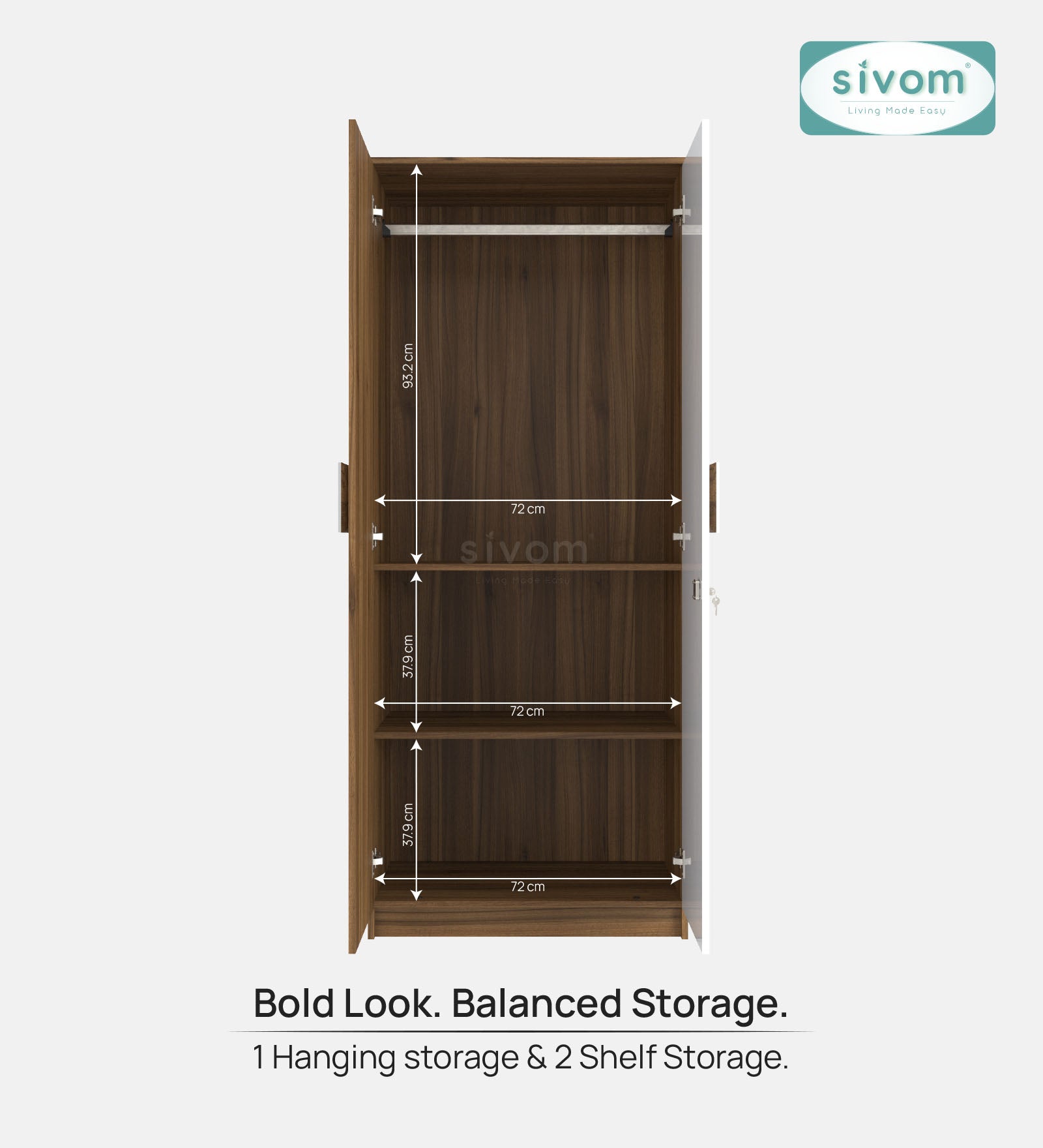 Sivom SIVOM Spacy Multipurpose 2 Door Wardrobe / Engineered Wood 2 Door Wardrobe for Modern Homes | Elegant Design & Premium Finish