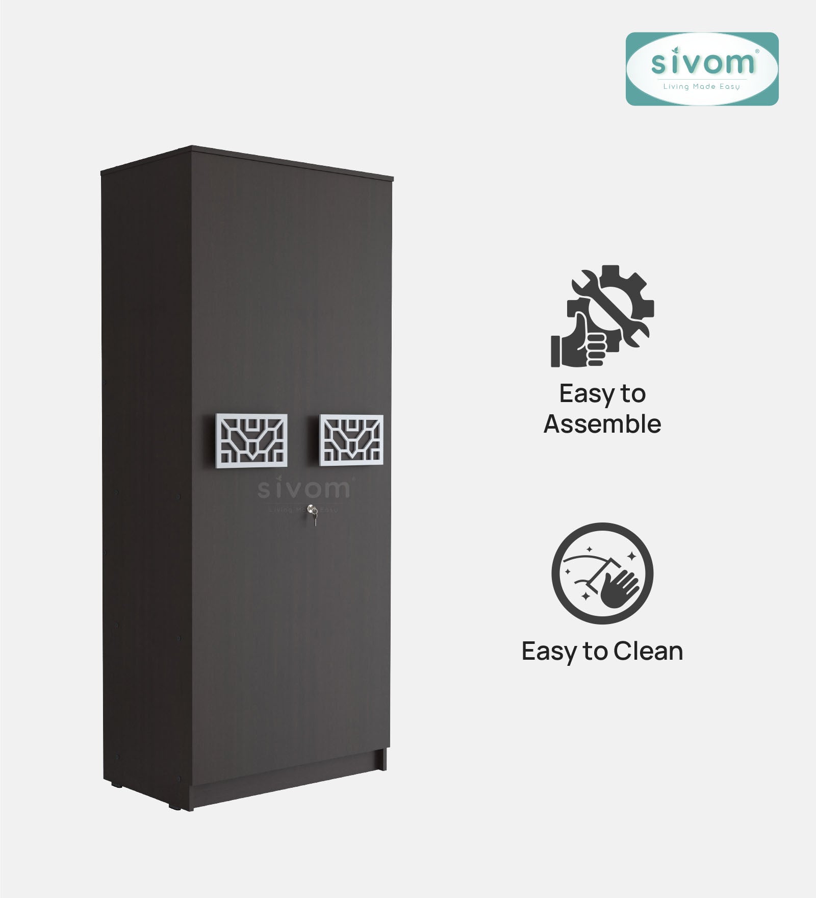 Sivom SIVOM Spacy Multipurpose 2 Door Wardrobe / Engineered Wood 2 Door Wardrobe for Modern Homes | Elegant Design & Premium Finish