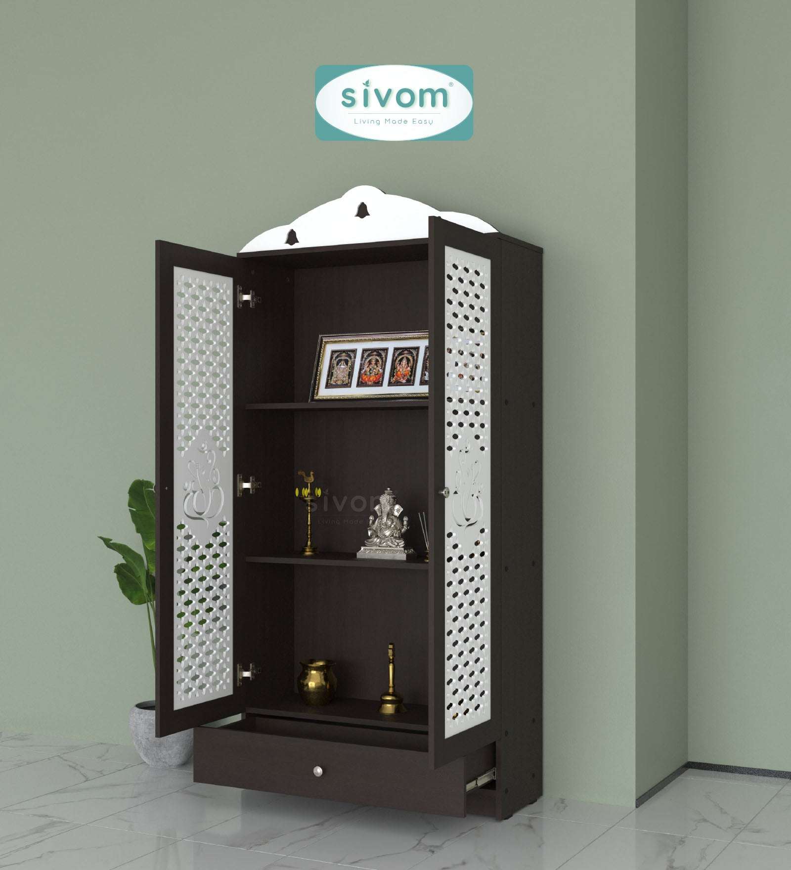 Sivom SIVOM Spree Home Temple/Pooja Unit/Home Mandir/ Engineered Wood Home Temple (Height: 167, Knock Down) for Modern Homes | Elegant Design & Premium Finish