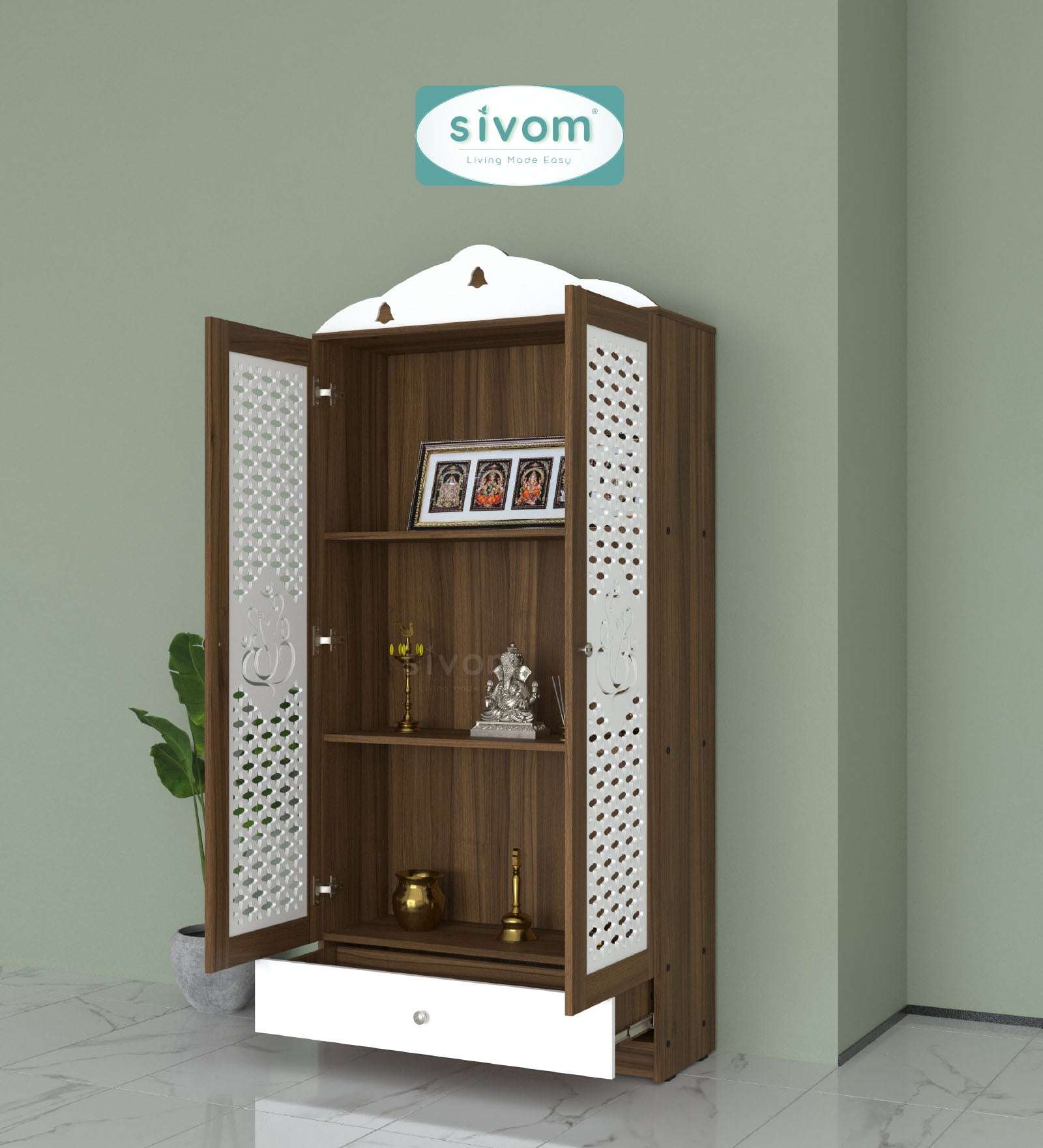 Sivom SIVOM Spree Home Temple/Pooja Unit/Home Mandir/ Engineered Wood Home Temple (Height: 167, Knock Down) for Modern Homes | Elegant Design & Premium Finish