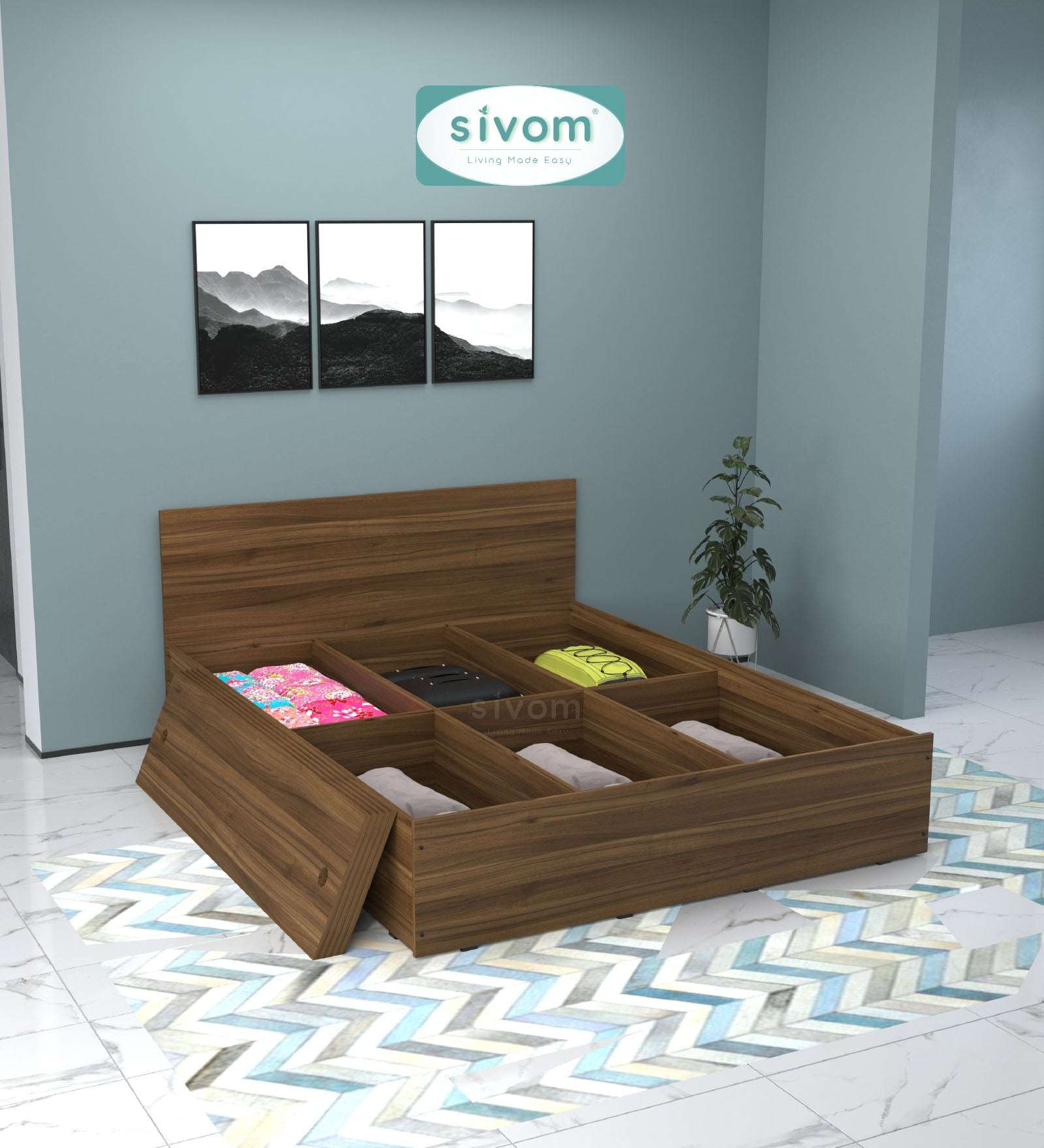 Sivom furniture SIVOM Stark Bed with Storage Engineered Wood queen Bed Engineered Wood Queen Bed (Delivery Condition - Knock Down)