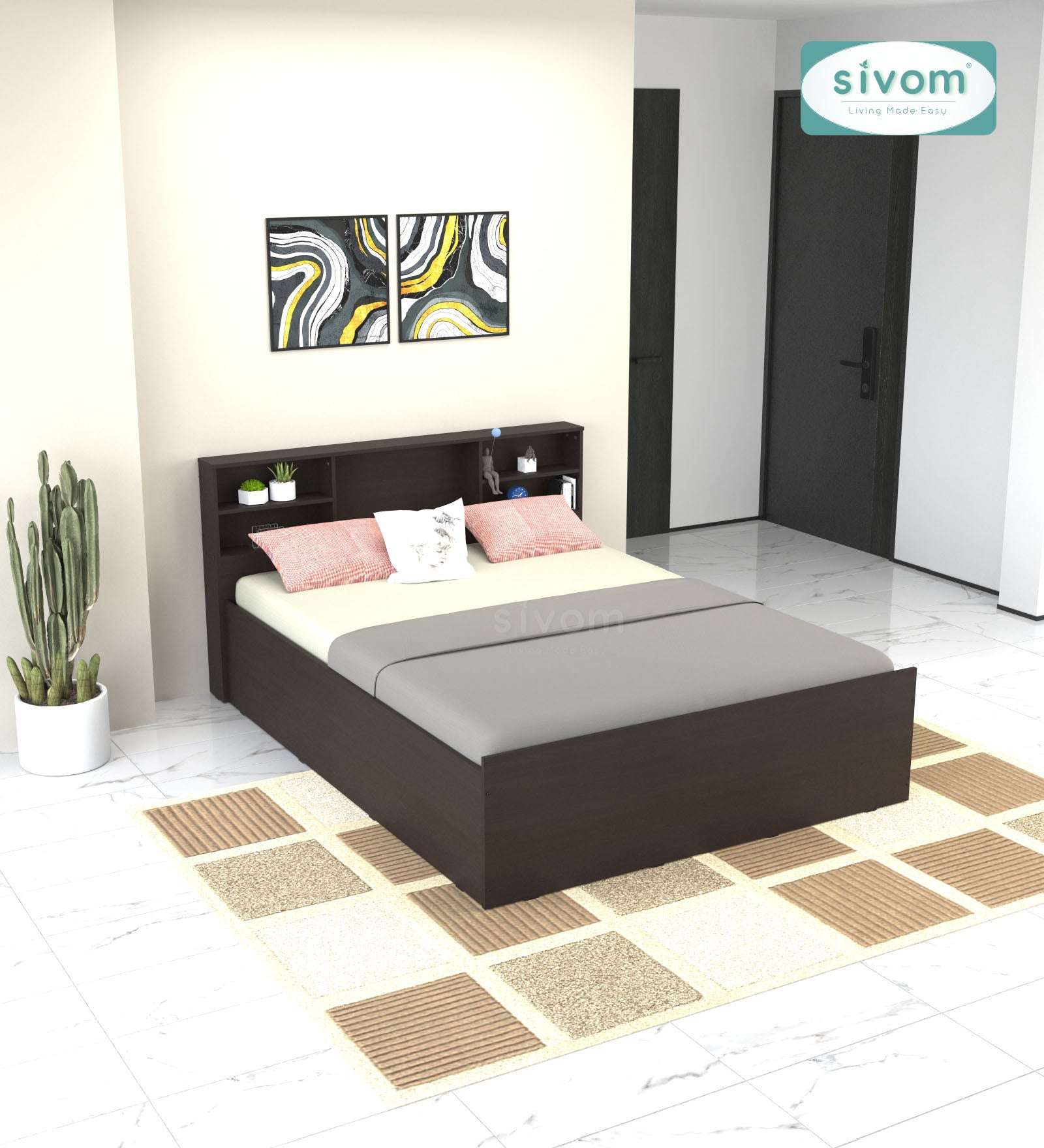 Sivom furniture SIVOM Sylvia Bed with Storage Engineered Wood queen Bed Engineered Wood Queen Bed (Delivery Condition - Knock Down)