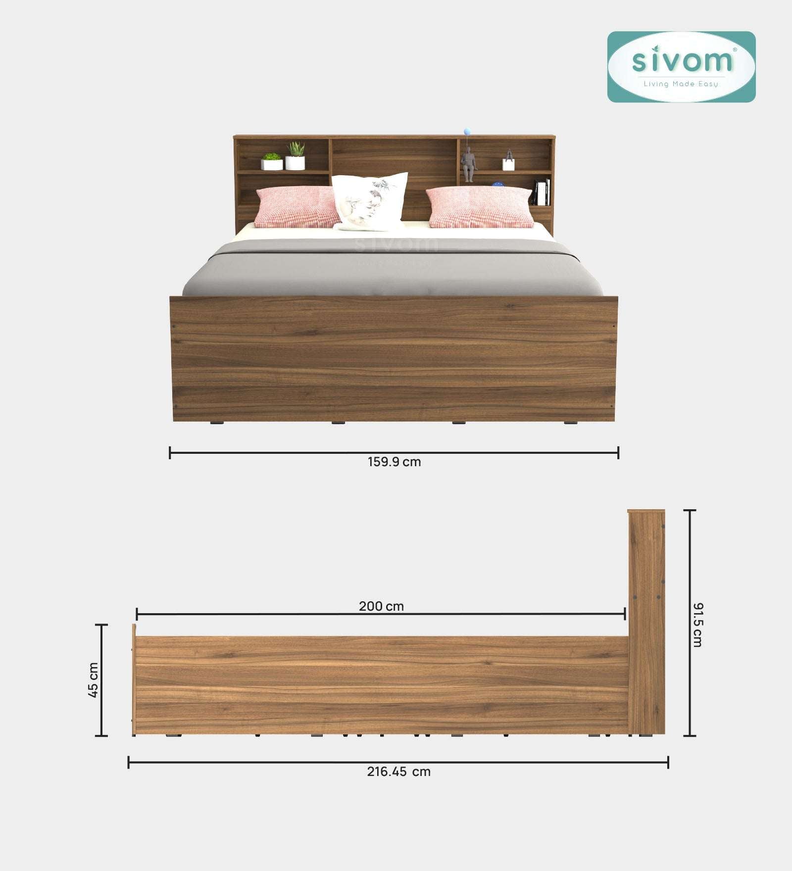 Sivom furniture SIVOM Sylvia Bed with Storage Engineered Wood queen Bed Engineered Wood Queen Bed (Delivery Condition - Knock Down)