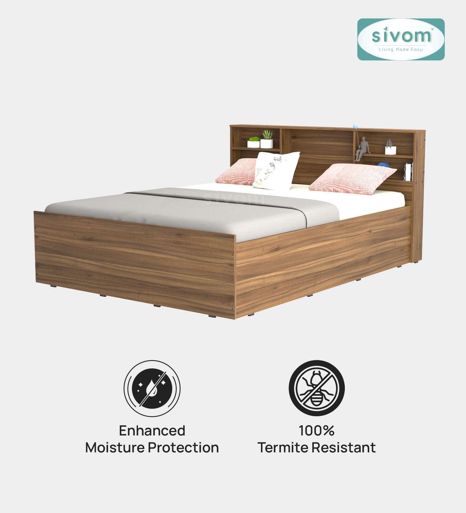 Sivom furniture SIVOM Sylvia Bed with Storage Engineered Wood queen Bed Engineered Wood Queen Bed (Delivery Condition - Knock Down)