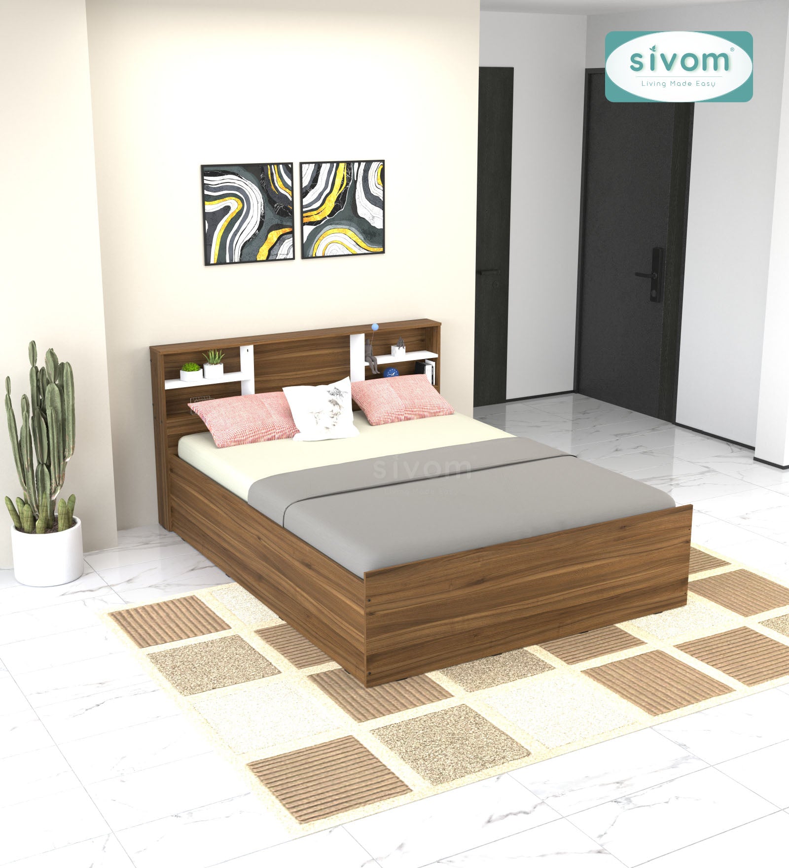 Sivom furniture SIVOM Sylvia Bed with Storage Engineered Wood queen Bed Engineered Wood Queen Bed (Delivery Condition - Knock Down)