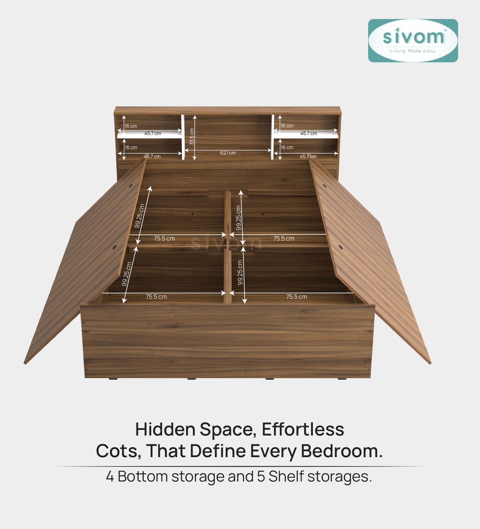 Sivom furniture SIVOM Sylvia Bed with Storage Engineered Wood queen Bed Engineered Wood Queen Bed (Delivery Condition - Knock Down)