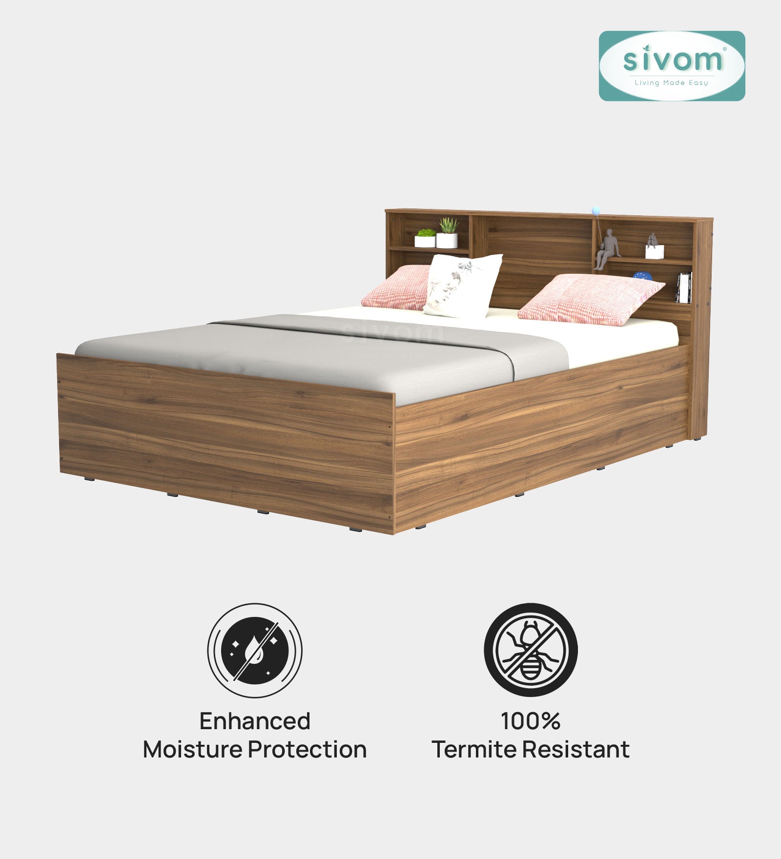 Sivom furniture SIVOM Sylvia Bed with Storage Engineered Wood queen Bed Engineered Wood Queen Bed (Delivery Condition - Knock Down)