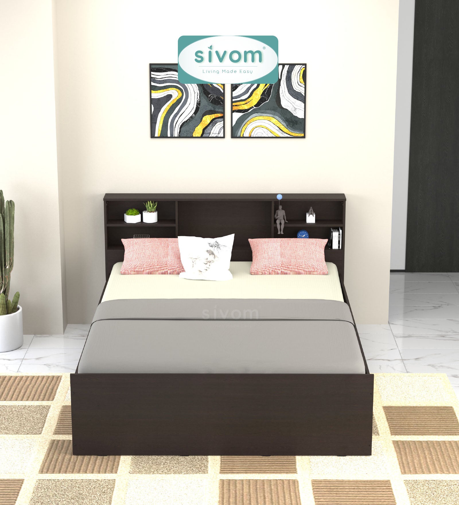 Sivom furniture SIVOM Sylvia Bed with Storage Engineered Wood queen Bed Engineered Wood Queen Bed (Delivery Condition - Knock Down)