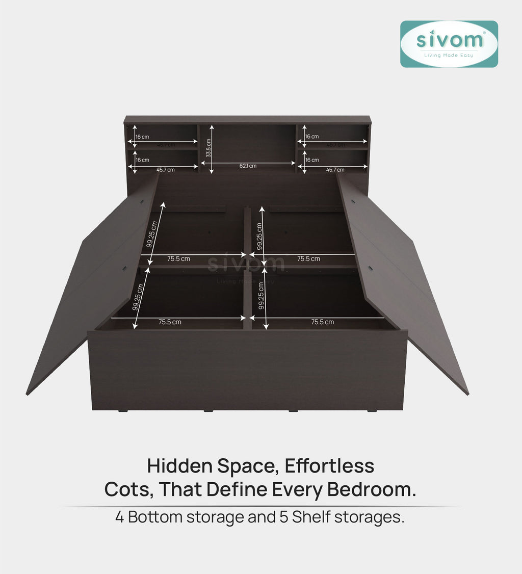 Sivom furniture SIVOM Sylvia Bed with Storage Engineered Wood queen Bed Engineered Wood Queen Bed (Delivery Condition - Knock Down)