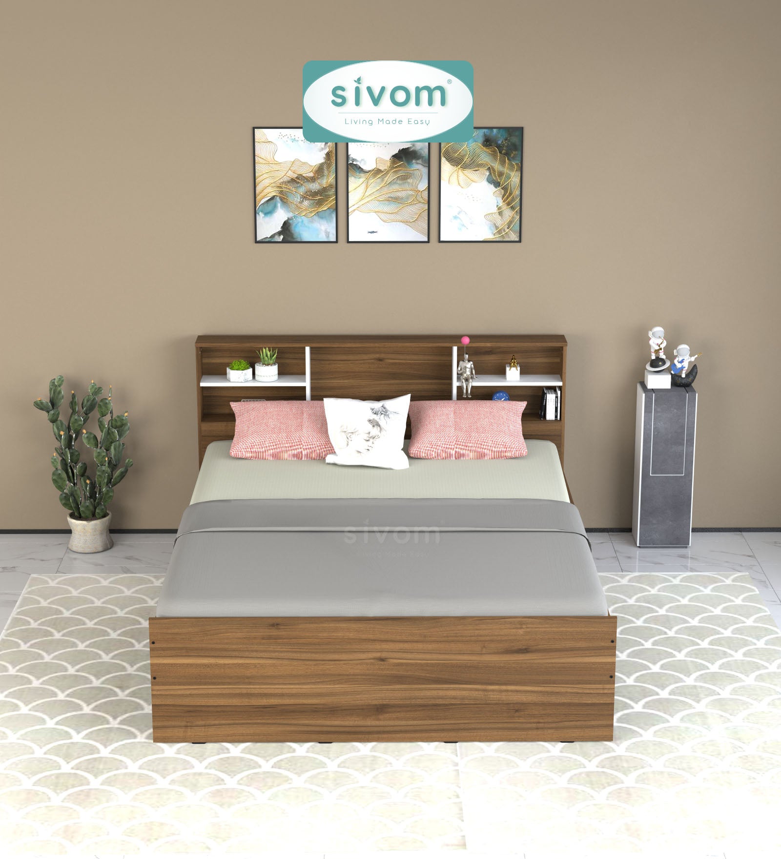 Sivom SIVOM Sylvia Box Bed without Storage Engineered Wood Queen Box Bed for Modern Homes | Elegant Design & Premium Finish
