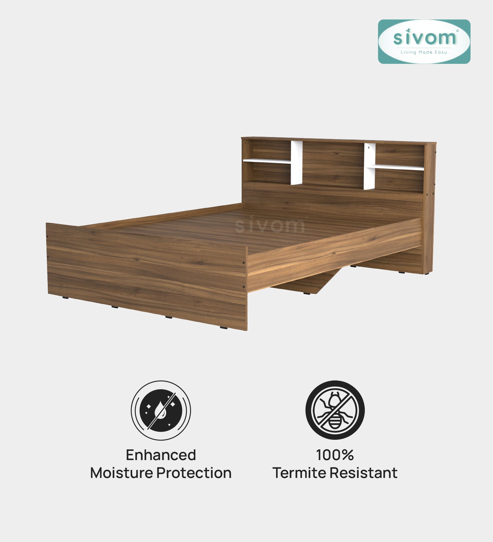 Sivom SIVOM Sylvia Box Bed without Storage Engineered Wood Queen Box Bed for Modern Homes | Elegant Design & Premium Finish