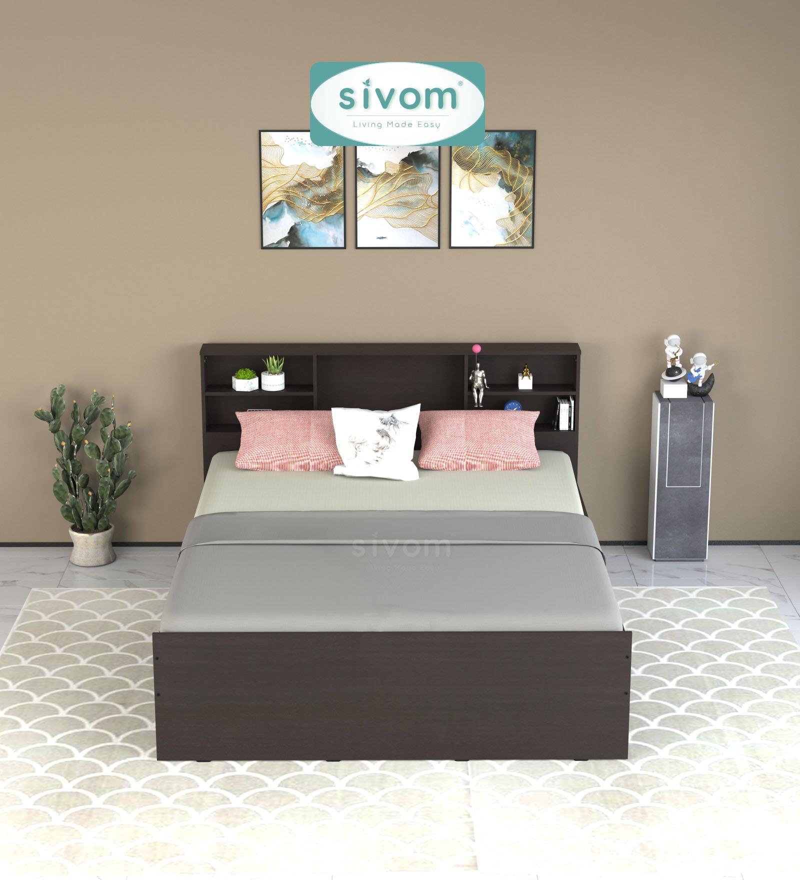 Sivom SIVOM Sylvia Box Bed without Storage Engineered Wood Queen Box Bed for Modern Homes | Elegant Design & Premium Finish