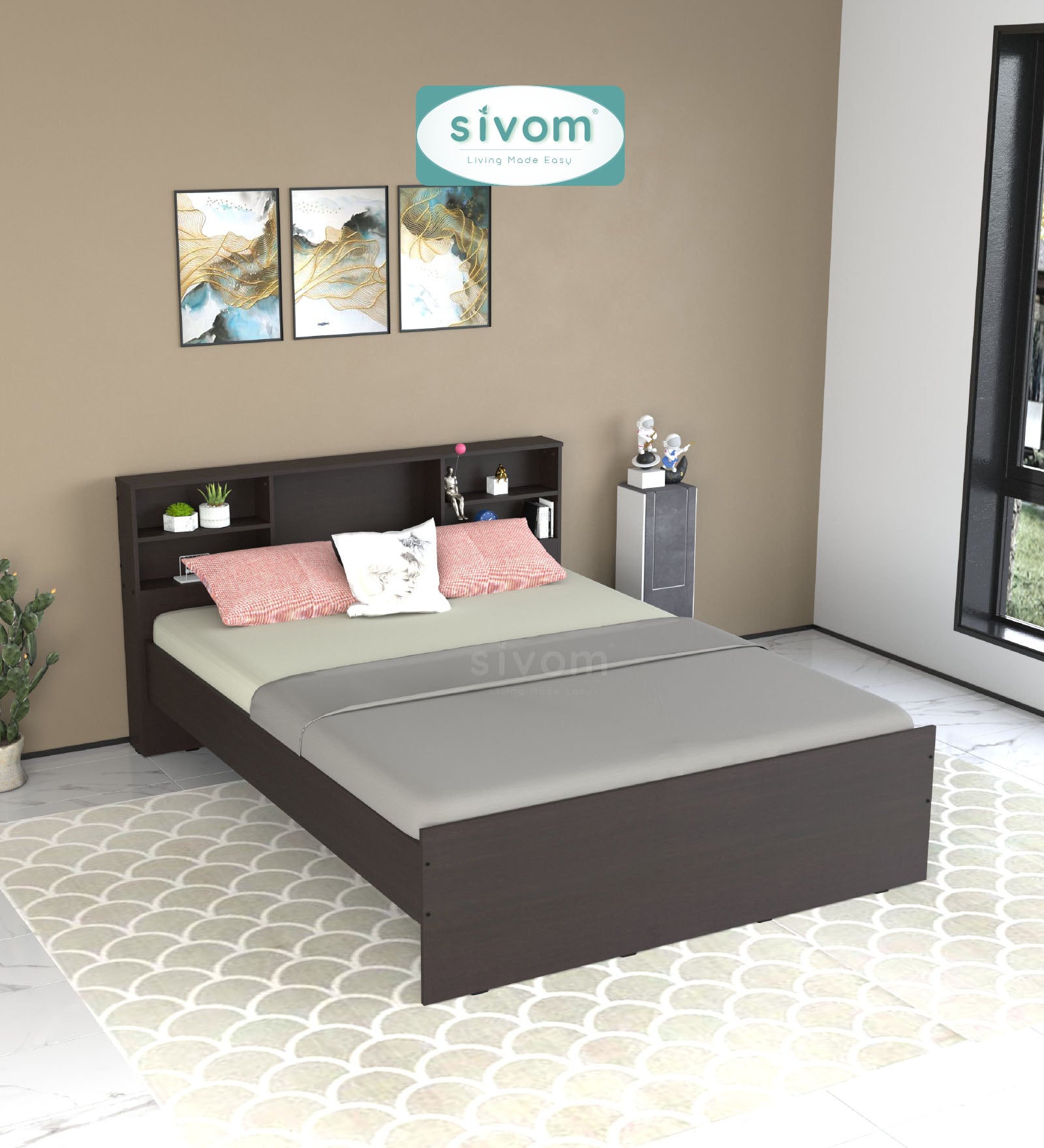 Sivom SIVOM Sylvia Box Bed without Storage Engineered Wood Queen Box Bed for Modern Homes | Elegant Design & Premium Finish