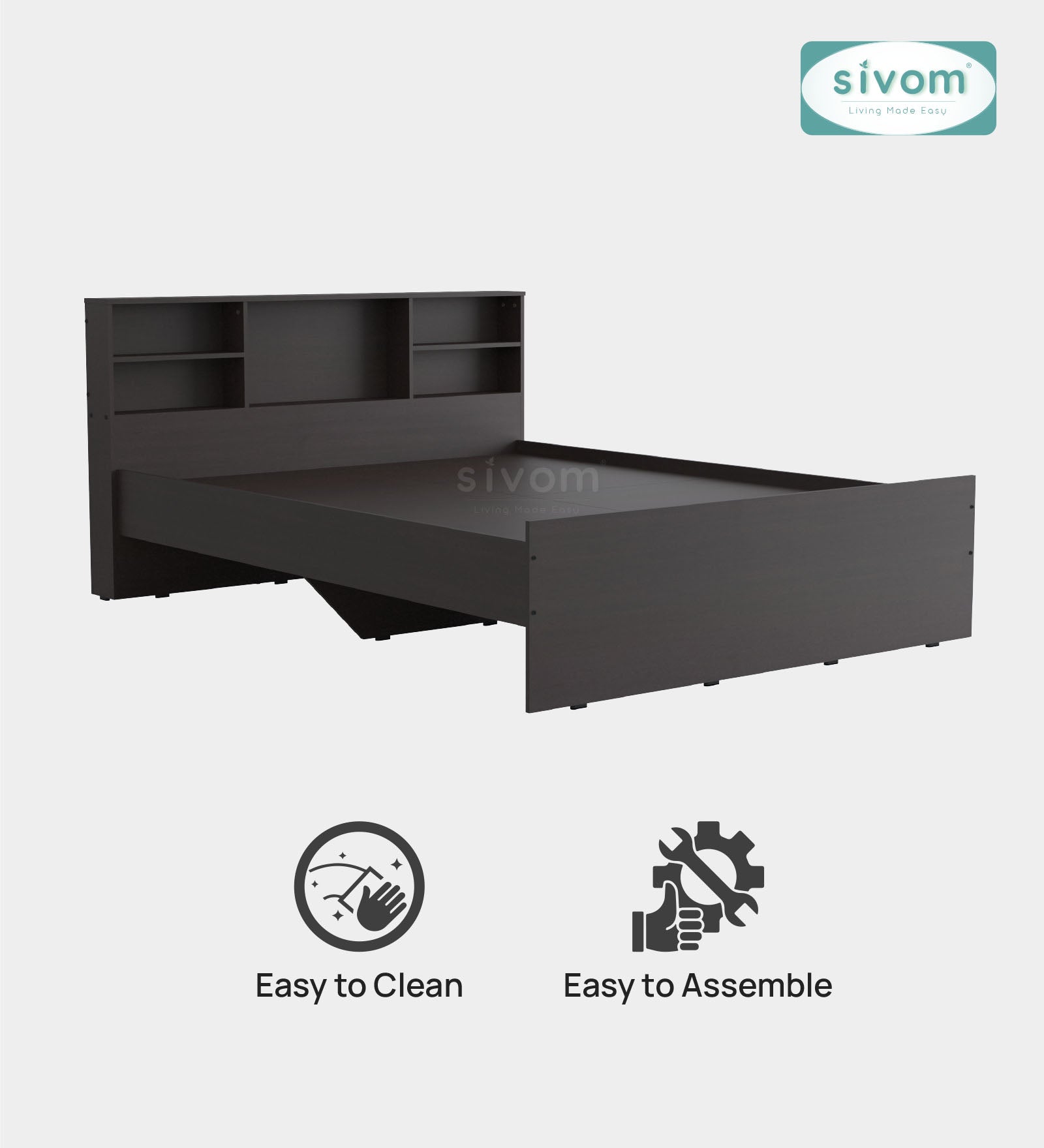 Sivom SIVOM Sylvia Box Bed without Storage Engineered Wood Queen Box Bed for Modern Homes | Elegant Design & Premium Finish