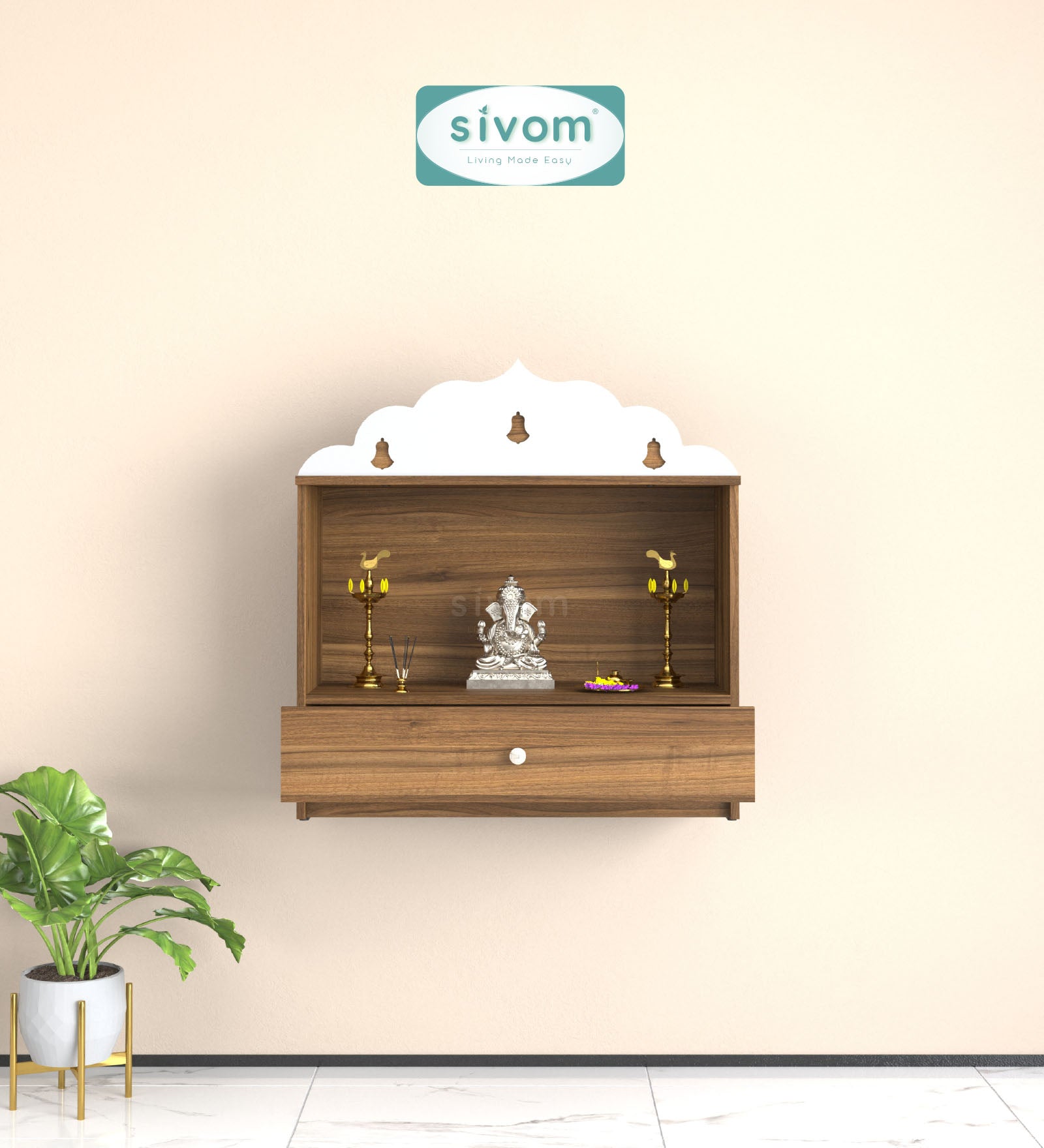 Sivom SIVOM Prime Medium Home Temple/Pooja Unit/Home Mandir/ Engineered Wood Home Temple (Height: 78, Knock Down) for Modern Homes | Elegant Design & Premium Finish